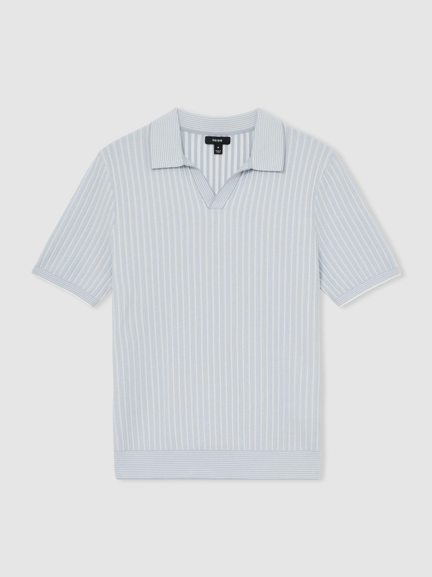 Open-Collar Textured Polo Shirt in Soft Blue/White Product Image