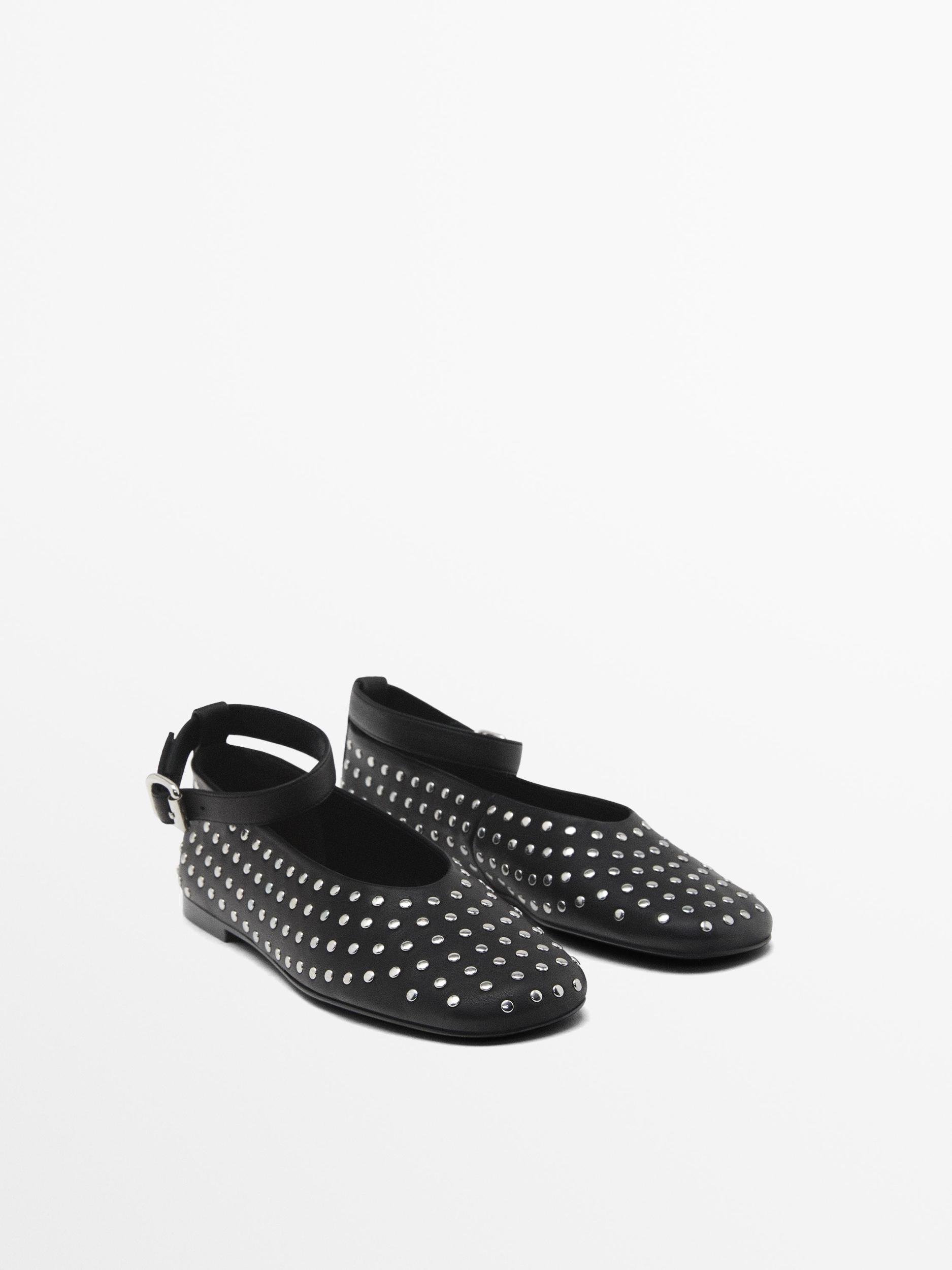 Studded ballet flats with ankle strap Product Image