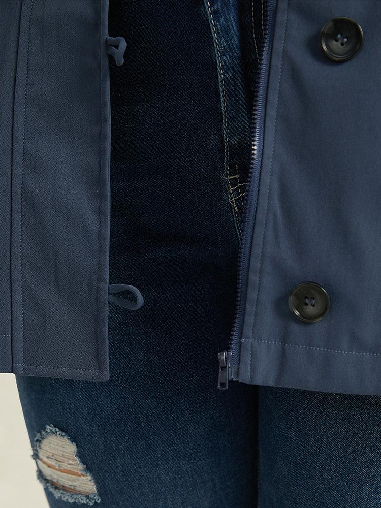 Striped Patchwork Zipper Pocket Drawstring Coat Female Product Image