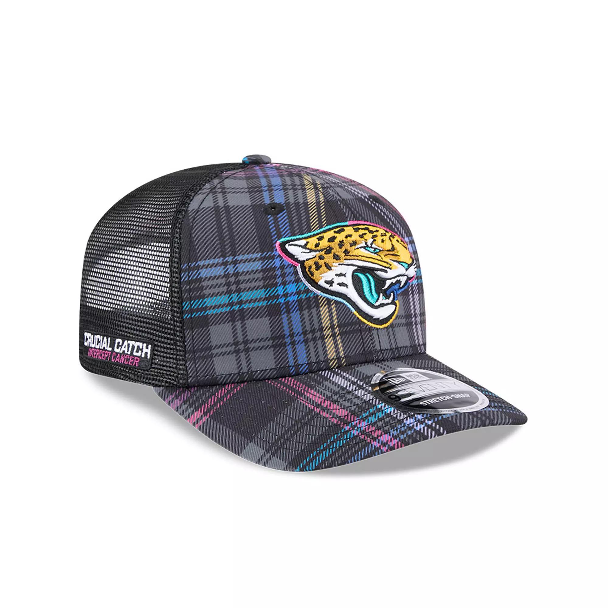 Men's New Era Black Jacksonville Jaguars 2024 NFL Crucial Catch Plaid 9SEVENTY Trucker Snapback Hat Product Image