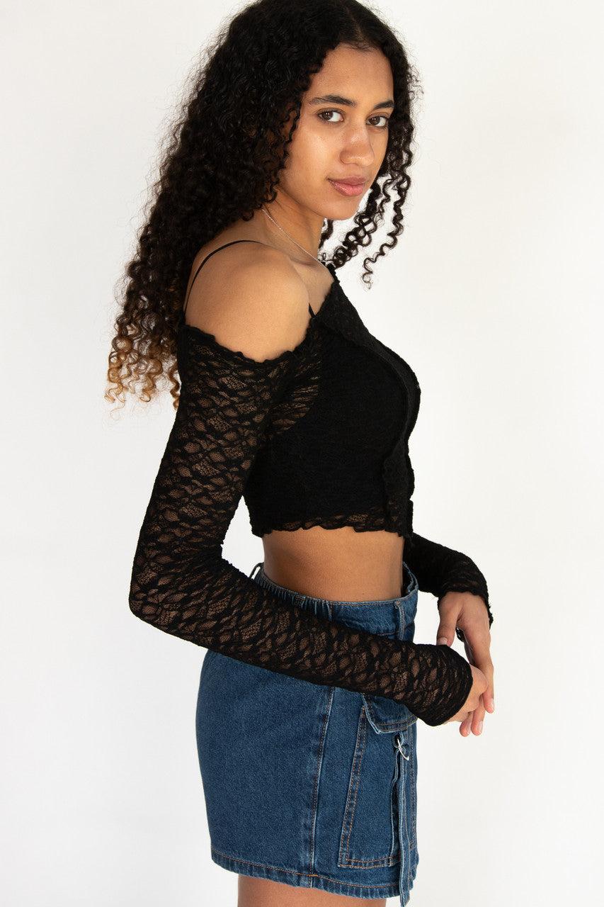 Long Sleeve Asymmetrical Lace Top Product Image