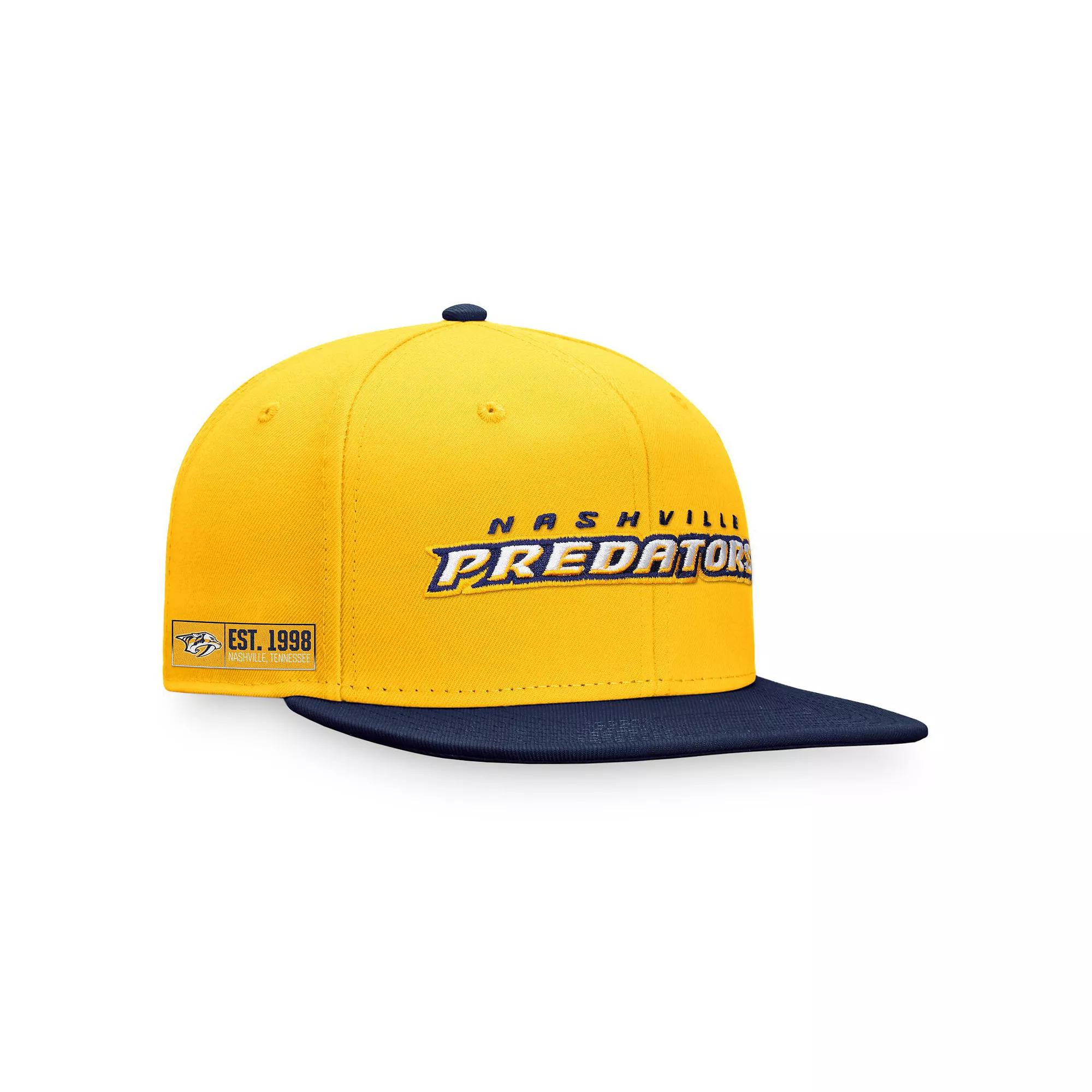 Men's Fanatics Branded Gold/Navy Nashville Predators Iconic Color Blocked Snapback Hat, Pdt Gold Product Image