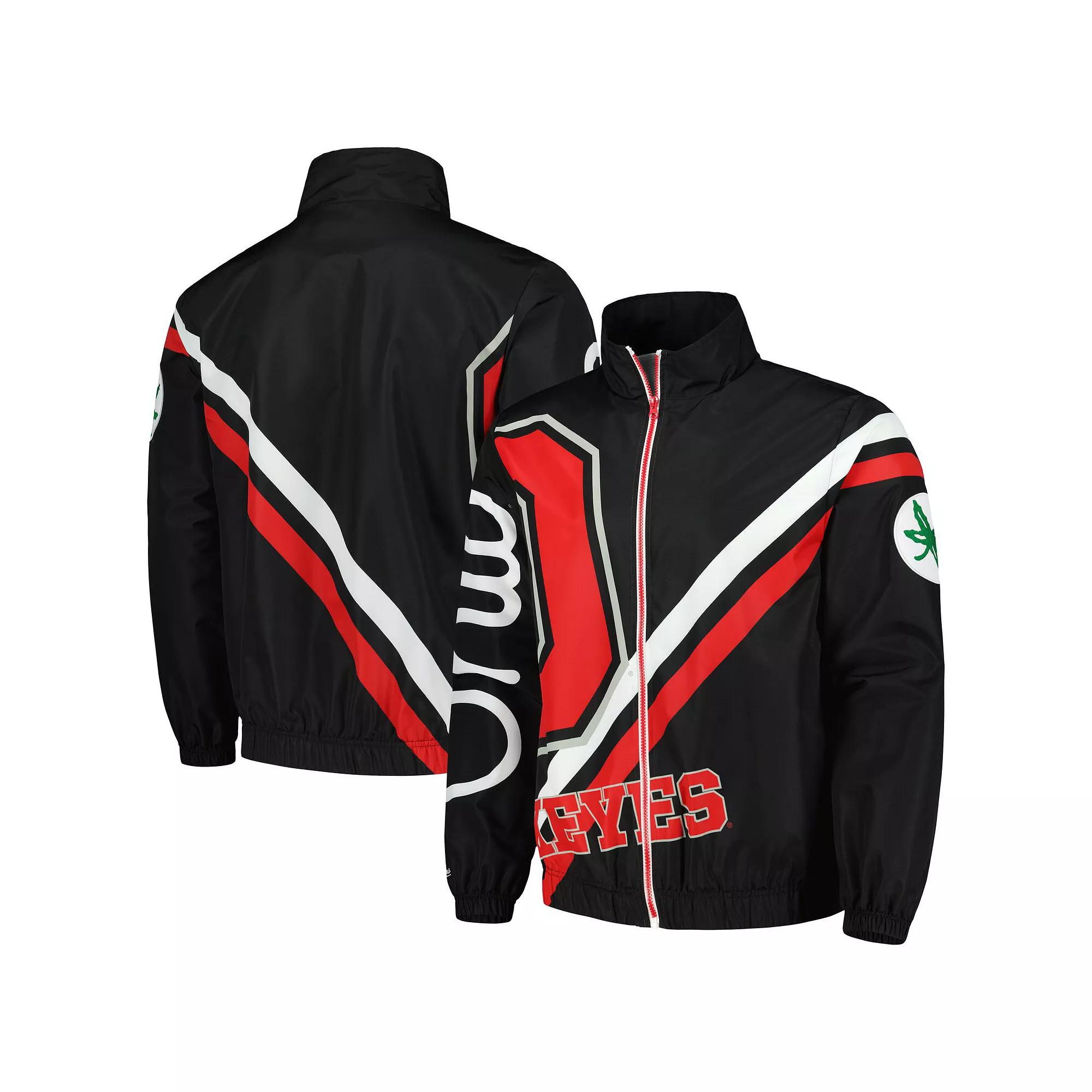 Men's Mitchell & Ness Black Ohio State Buckeyes Exploded Logo Warm Up Full-Zip Jacket, Size: Large Product Image