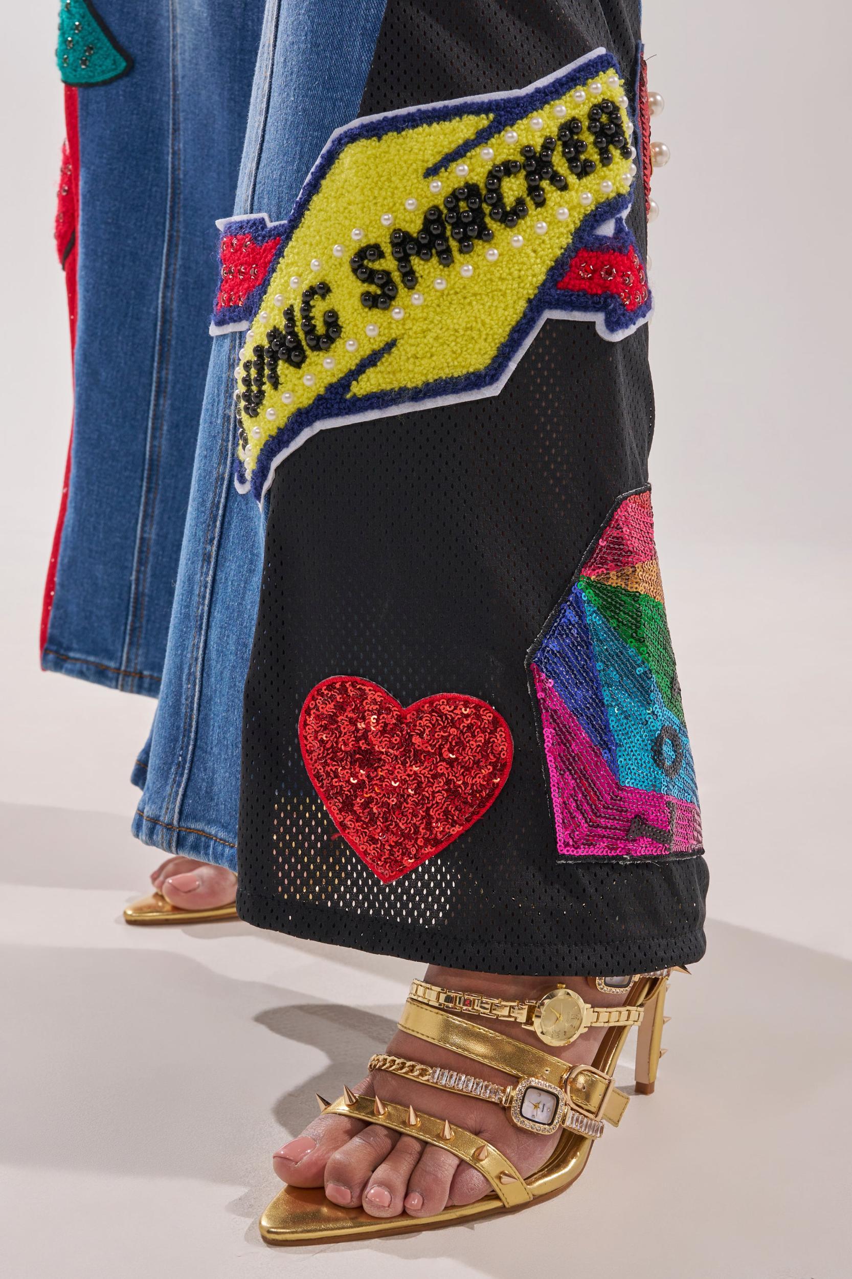 NOT SORRY PATCHWORK DENIM JEANS Product Image