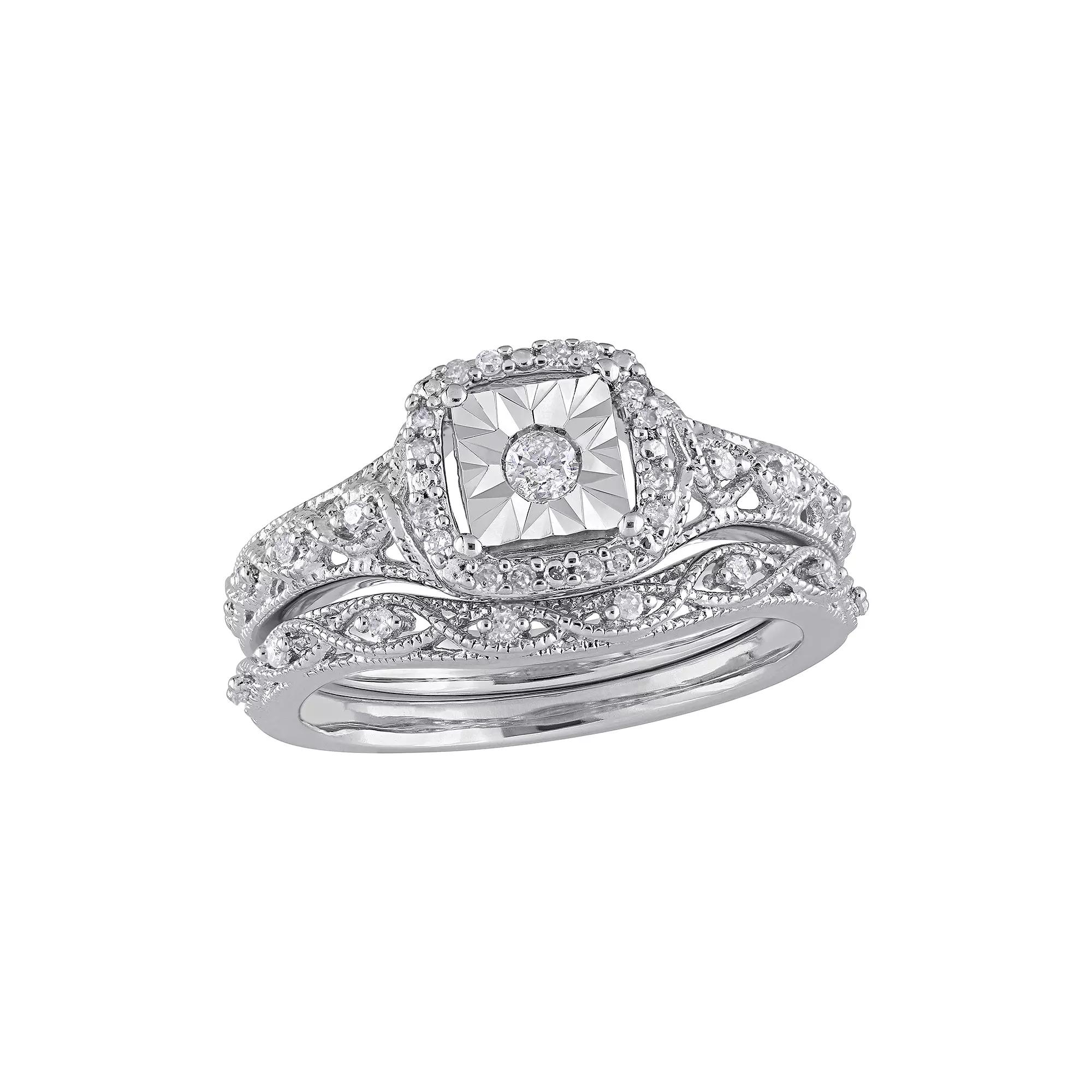 Stella Grace Sterling Silver 1/5 ct. T.W. Diamond Engagement Ring Set, Women's,  Product Image