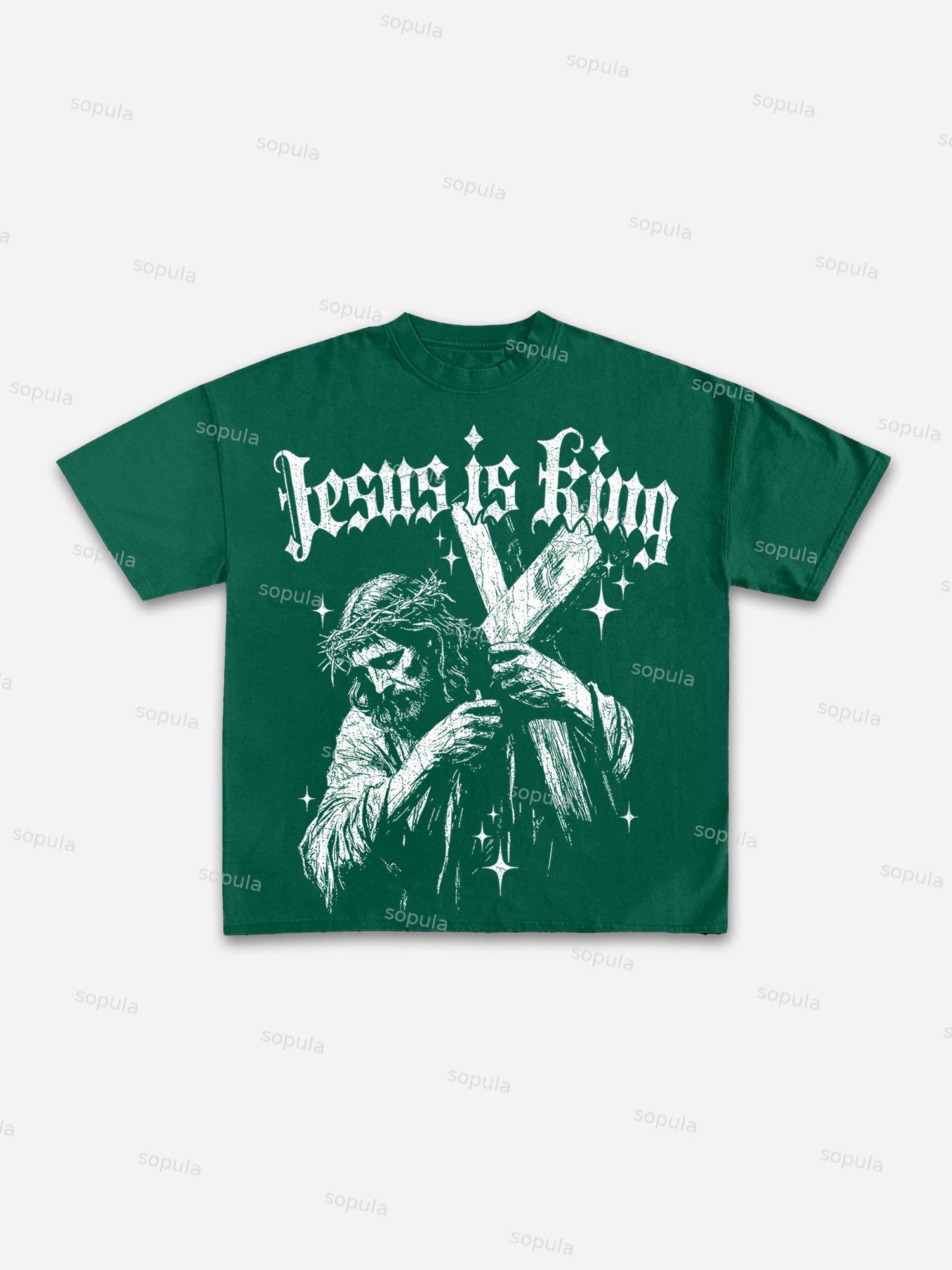 Jesus Is King Print Cotton T-shirt Product Image
