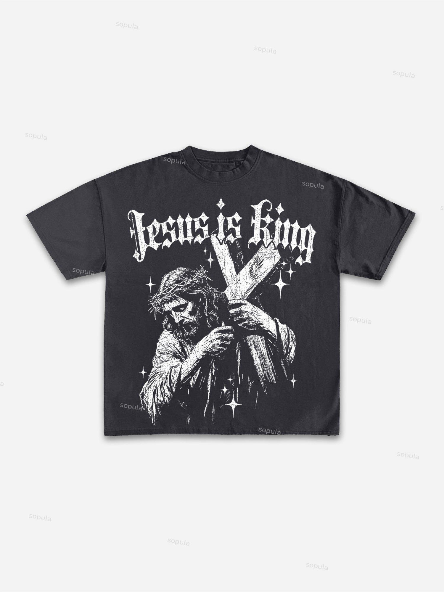 Jesus Is King Print Cotton T-shirt Product Image