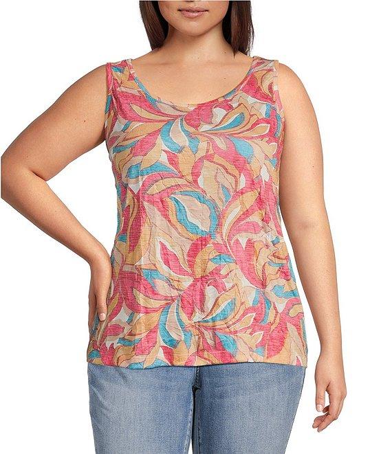 Ali Miles Plus Size Abstract Print Button Front Tank Set Product Image