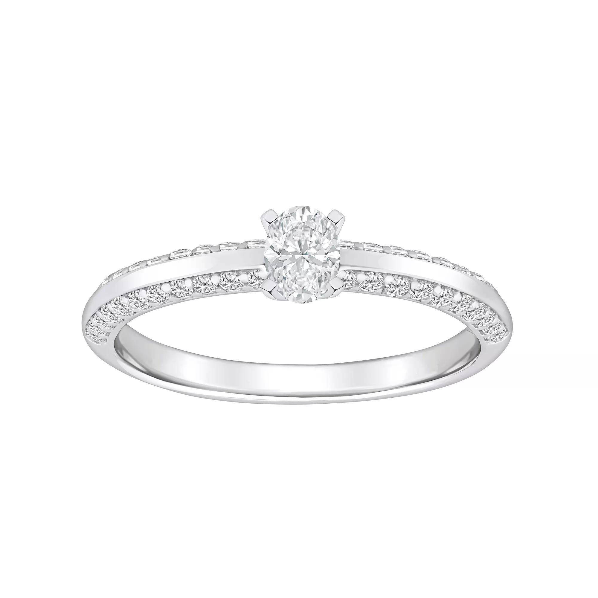 Alyson Layne 14k Gold 3/5 Carat T.W. Diamond Oval Cut Pave & Polished Band Engagement Ring, Women's, Size: 6.50, 14k White Gold Product Image