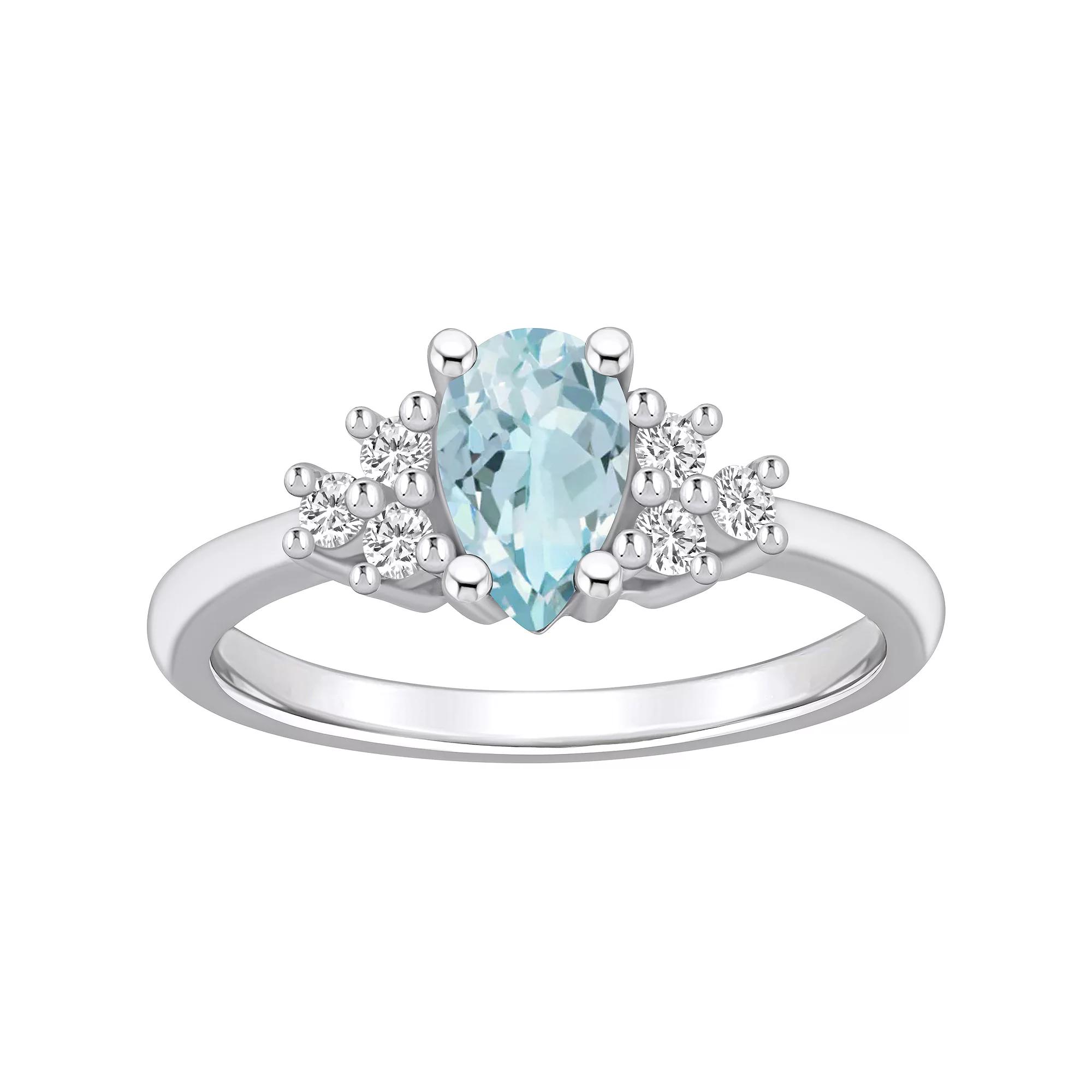 Alyson Layne 14k White Gold Pear Shape Aquamarine & 1/5 Carat T.W. Diamond Ring, Women's, Size: 8 Product Image