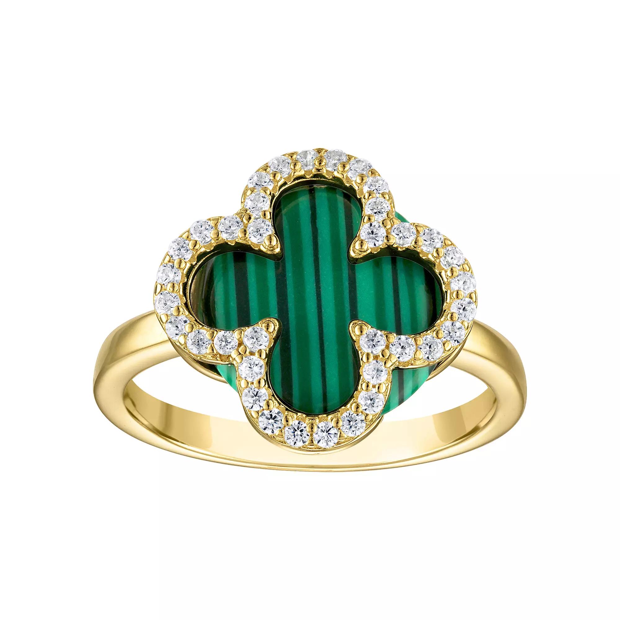 Designs by Gioelli Gold Over Silver Gemstone Clover Ring, Womens Synthetic Malachite Product Image