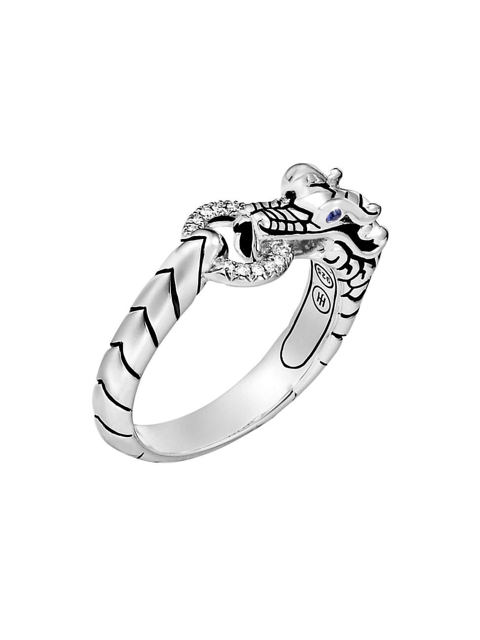 Womens Naga Dragon Sterling Silver, Diamond Pav & Blue Sapphire Dragon Head Ring Product Image