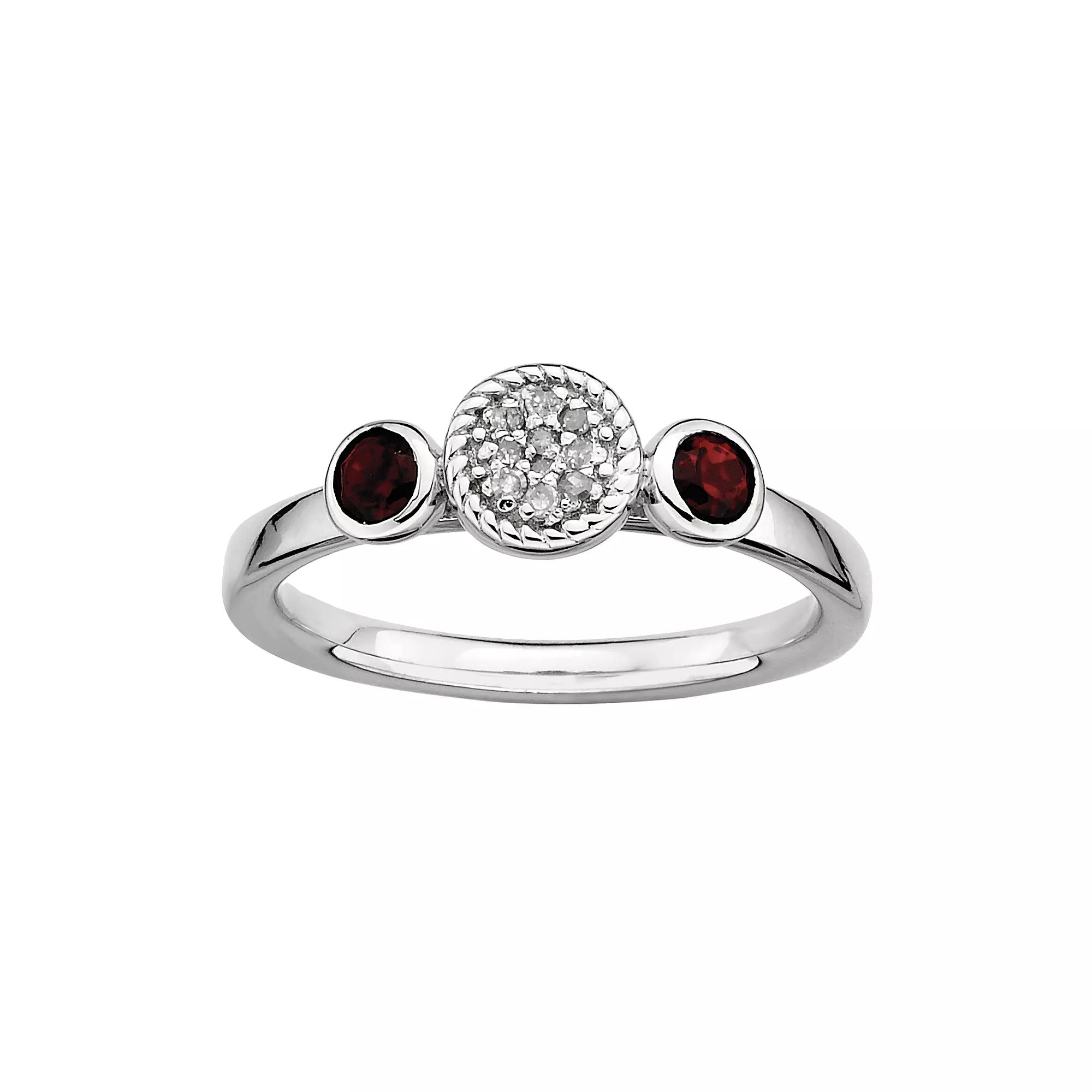 Stacks & Stones Sterling Sterling Silver Garnet & Diamond Accent Stack Ring, Women's, Size: 5, Red Product Image
