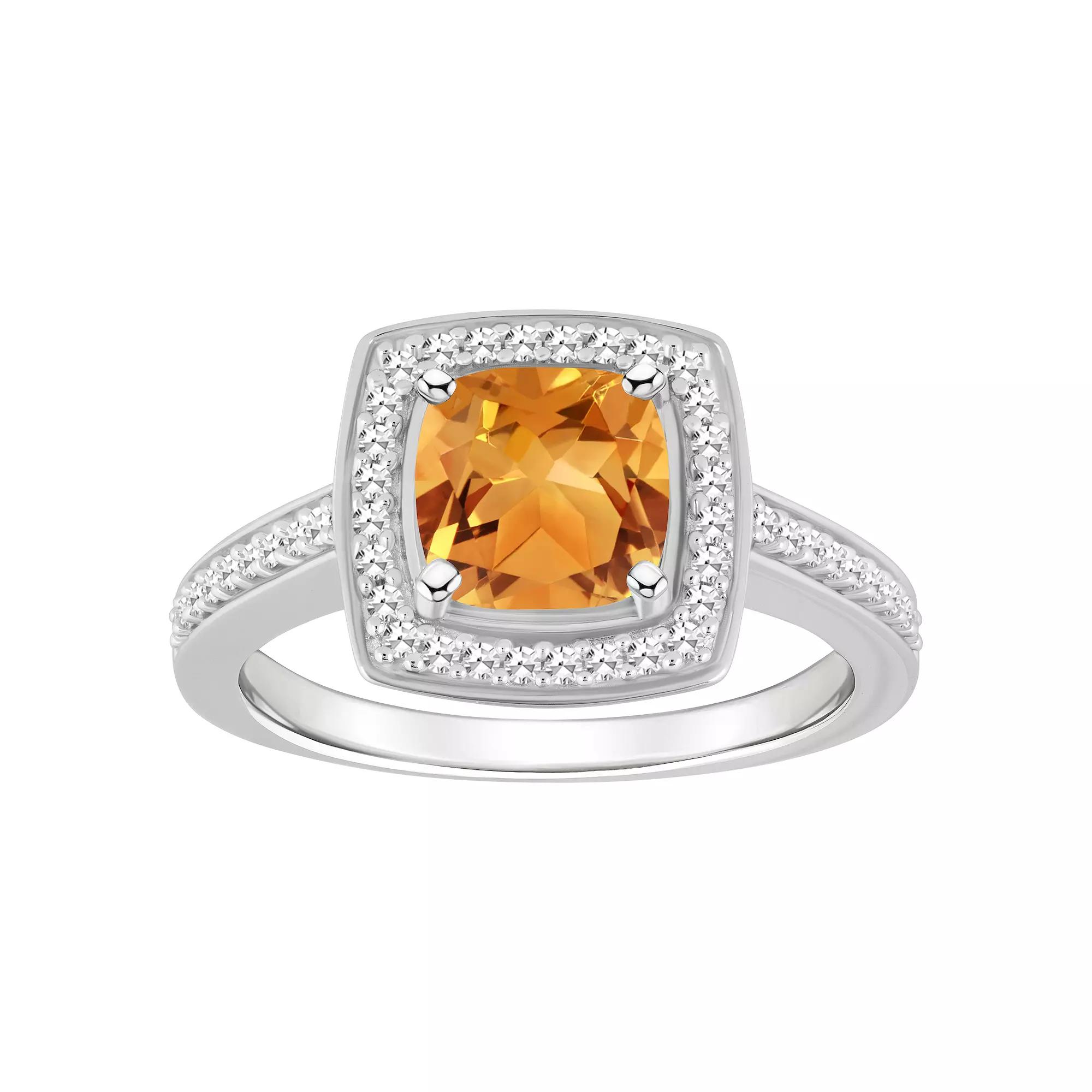 Celebration Gems Sterling Silver 7 mm Cushion Gemstone & 1/4 Carat T.W. Diamond Halo Ring, Women's,  Product Image