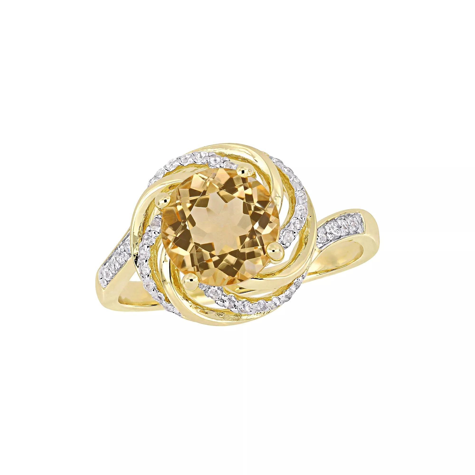 Stella Grace 18k Gold Over Silver Citrine & Diamond Accent Halo Ring, Women's, Size: 9, Gold Tone Product Image