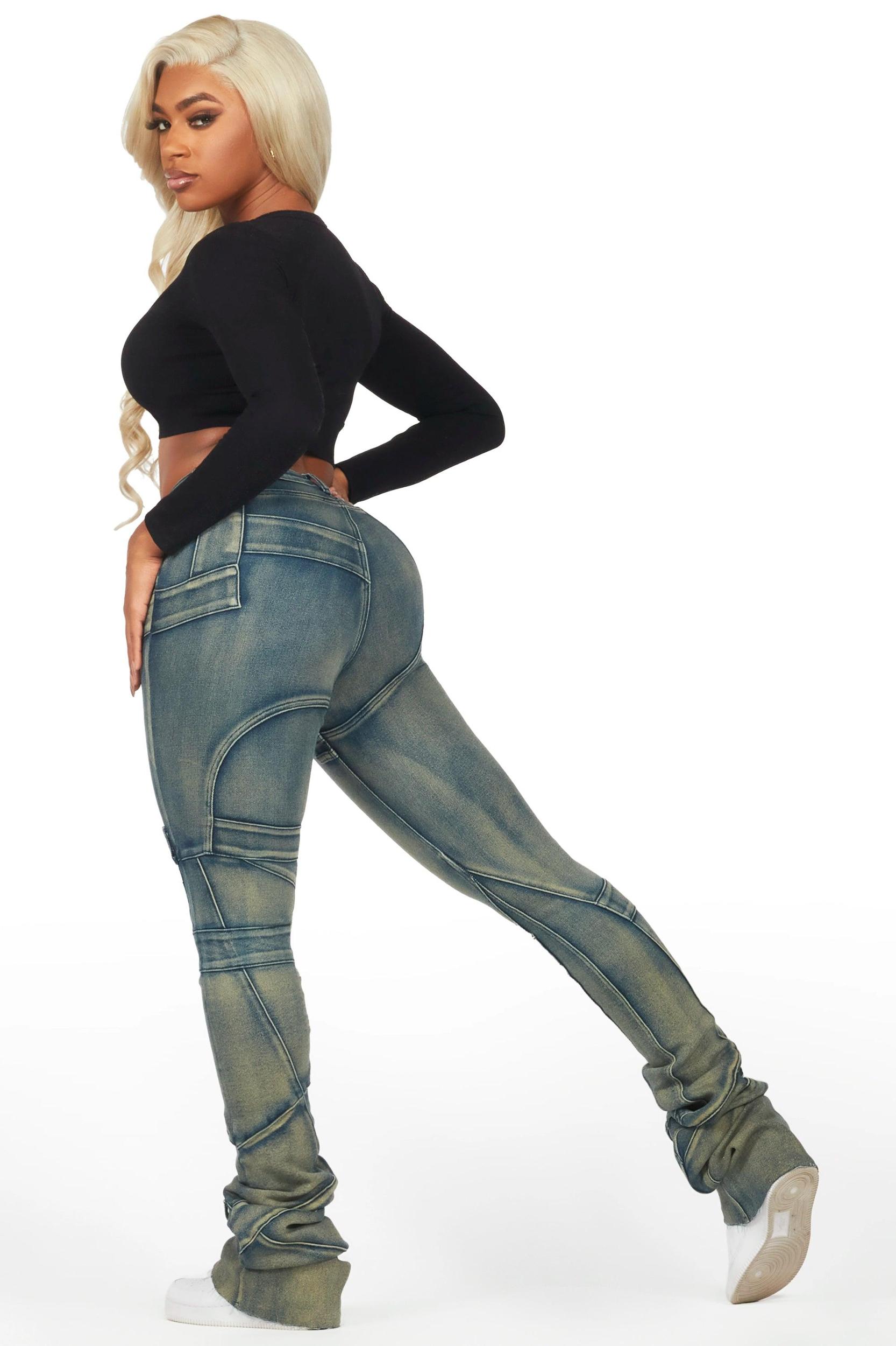 Wynter Tinted Dark Wash Super Stacked Jean Female Product Image