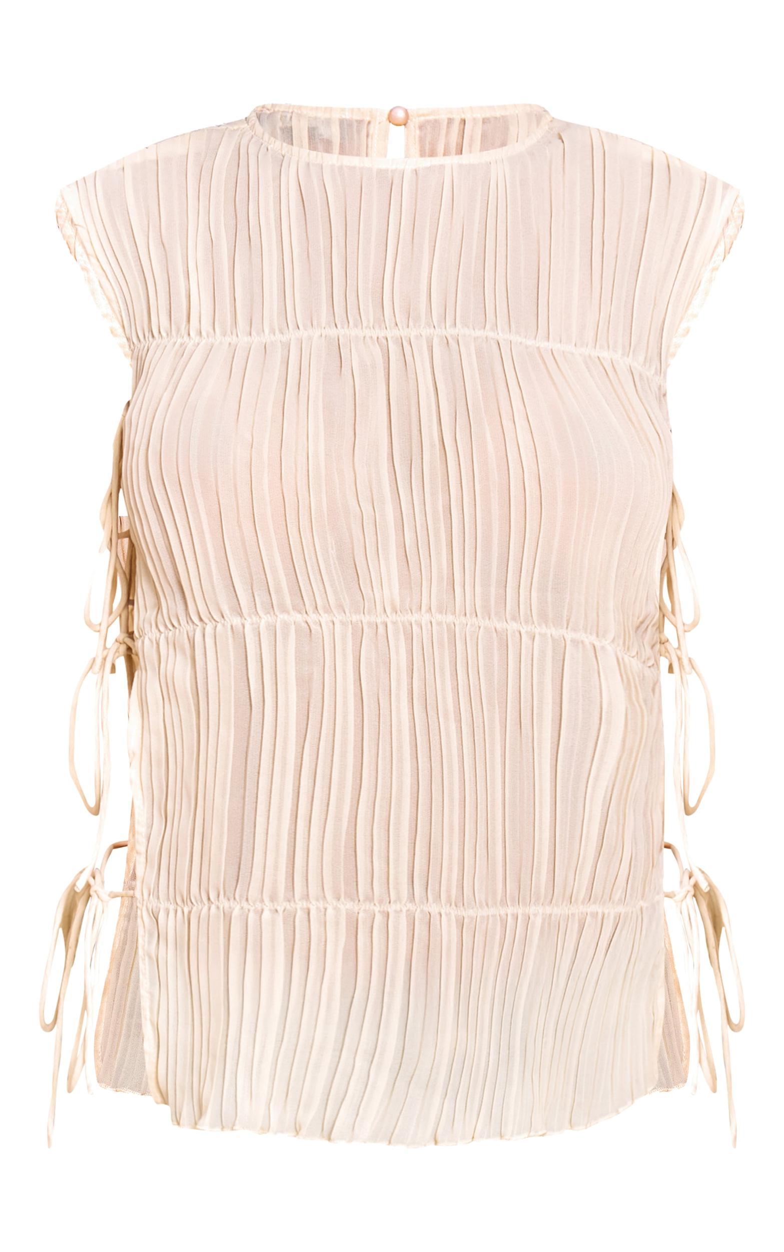 Petite Cream Sleeveless Pleated Tie Side Top Product Image