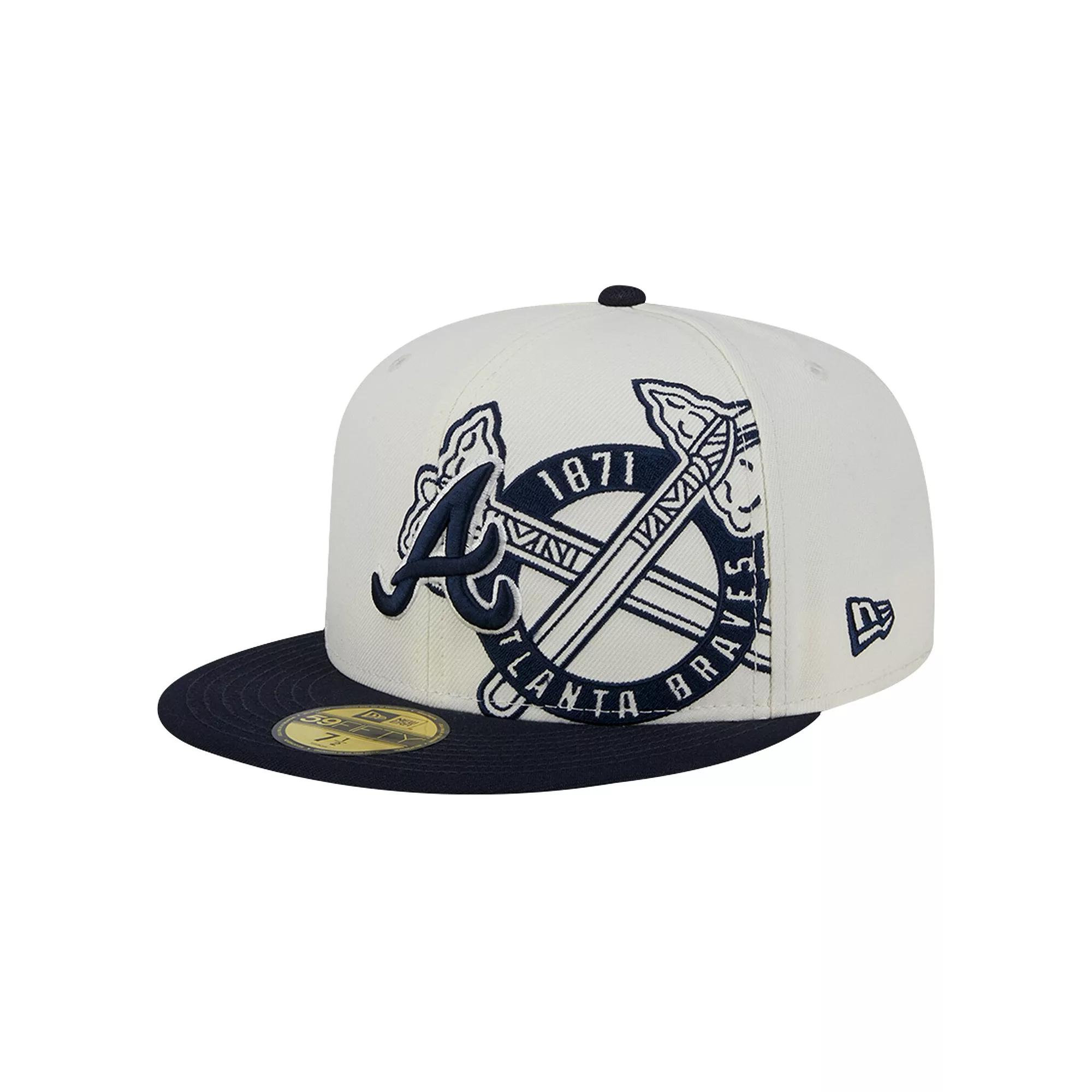 Men's New Era Cream/Navy Atlanta Braves Lonestar 59FIFTY Fitted Hat, Size: 7 1/8, Beige Product Image