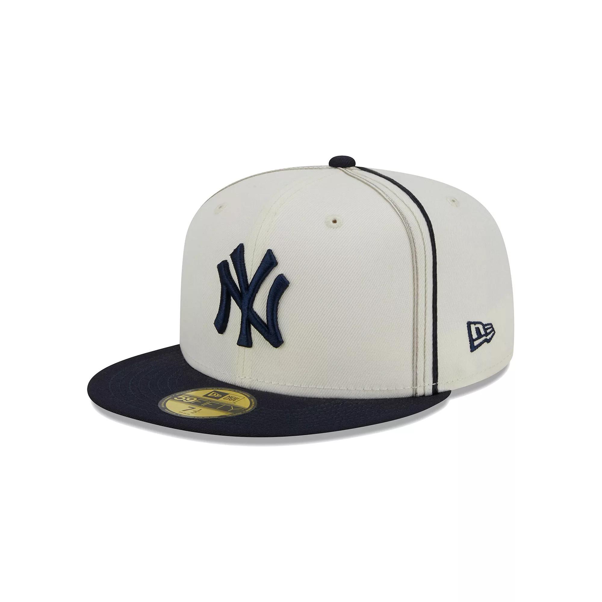 Men's New Era  Cream/Navy New York Yankees Chrome Sutash 59FIFTY Fitted Hat, Size: 7 3/8, Beige Product Image