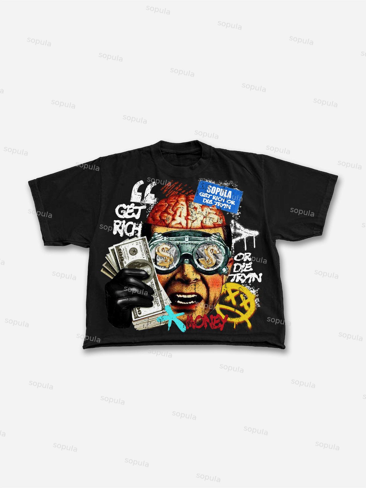 Oversized Get Rich Money Portrait Print Cropped T-shirt Product Image