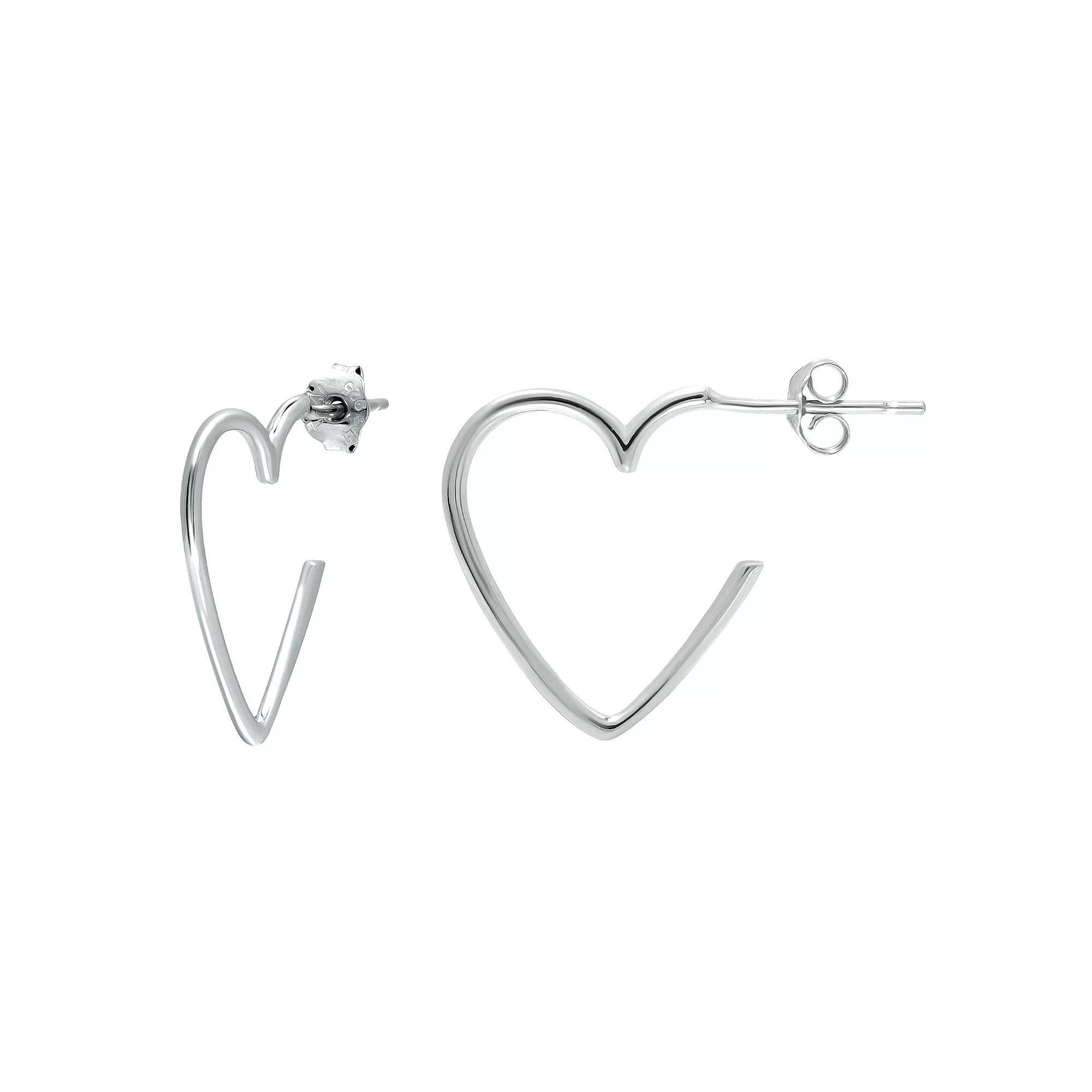 Aleure Precioso Sterling Silver Heart Shaped Hoop Earrings, Women's Product Image