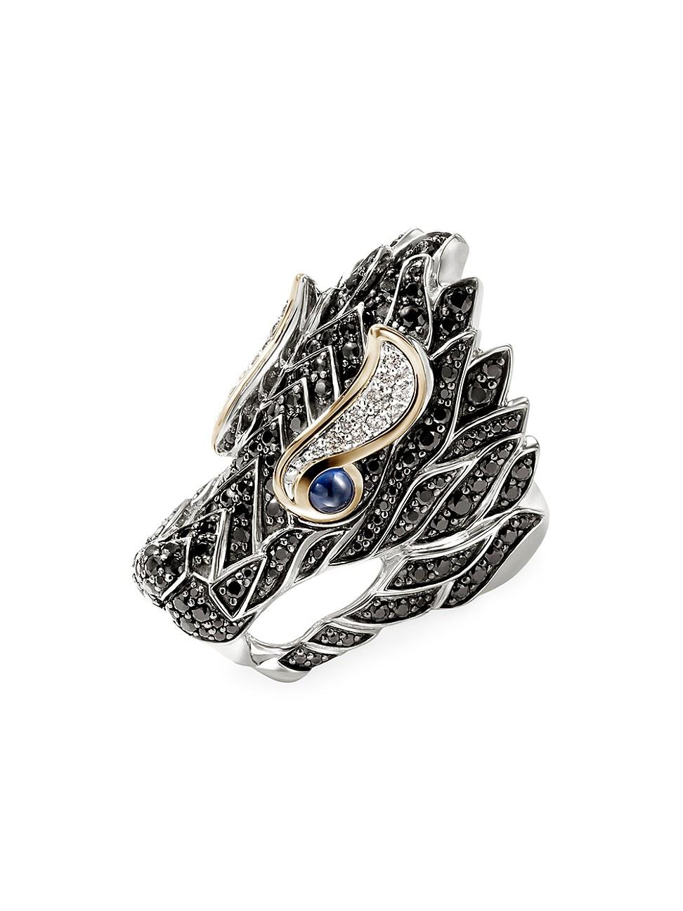 Womens Naga Dragon Sterling Silver, 14K Yellow Gold & Multi-Gemstone Saddle Ring Product Image