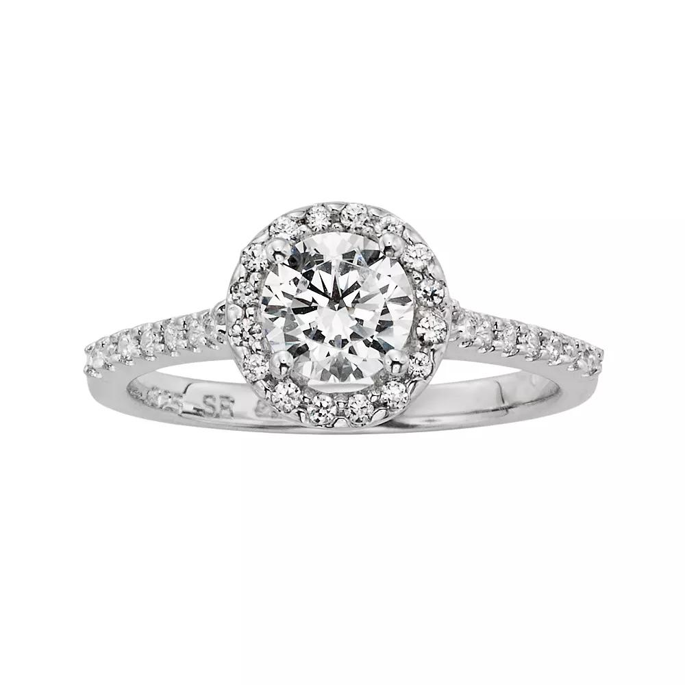 Diamonore Simulated Diamond Halo Engagement Ring in Sterling Silver (1-ct. T.W.), Womens White Product Image