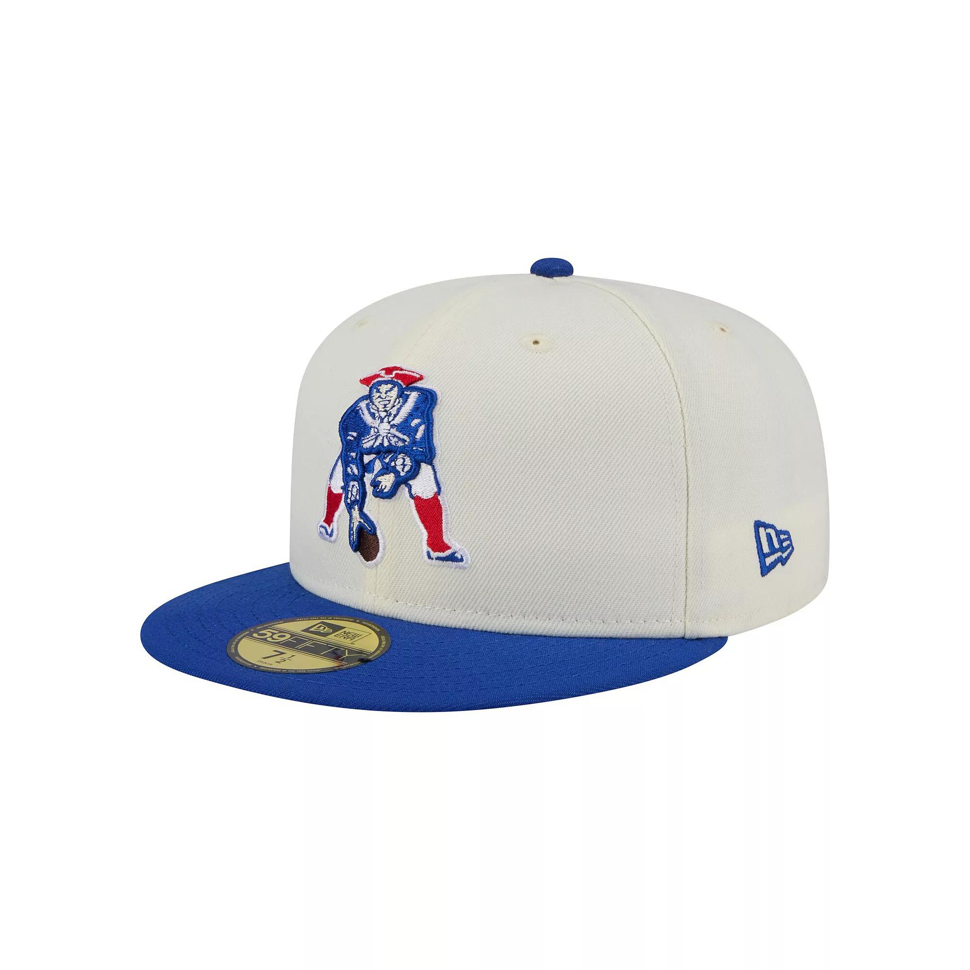 Men's New Era  White/Royal New England Patriots Throwback Main 59FIFTY Fitted Hat, Size: 7 1/4 Product Image