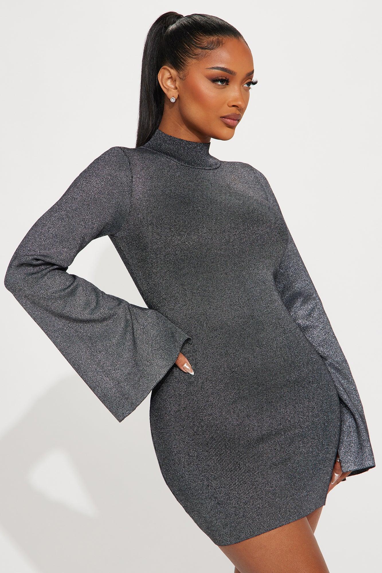 Kaylyn Metallic Sweater Mini Dress - Black Female Product Image
