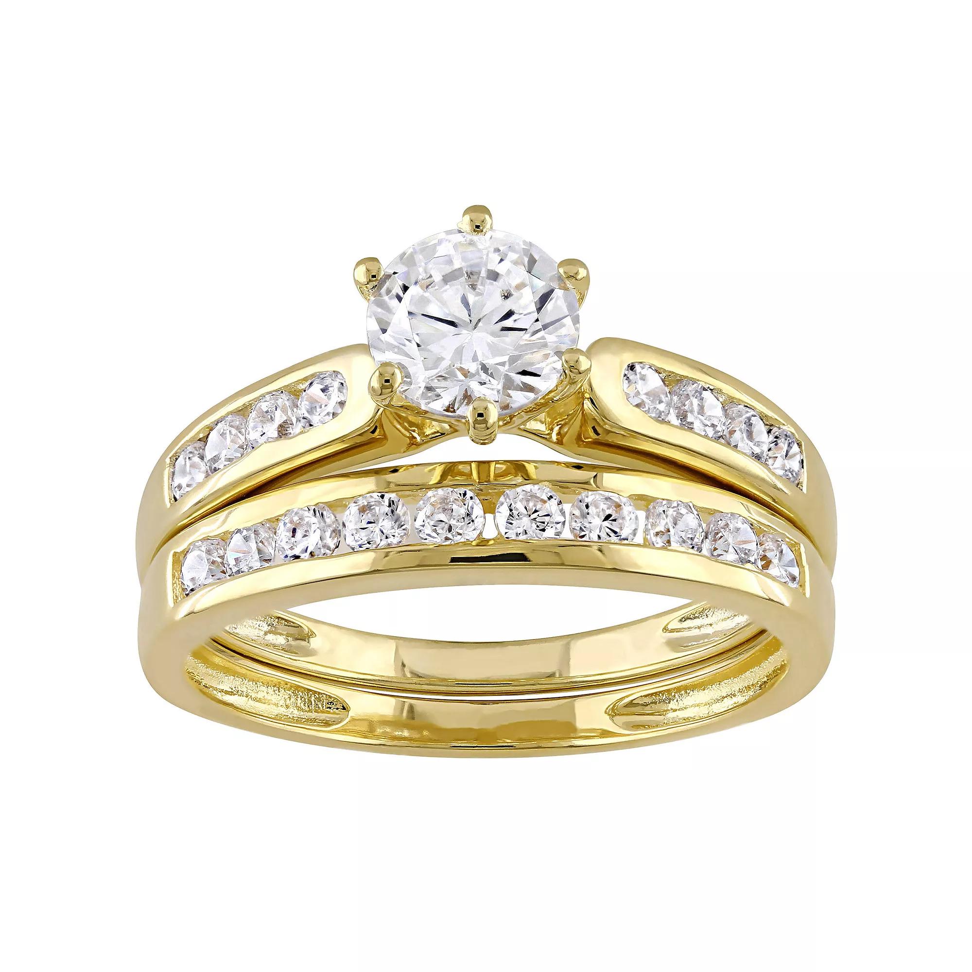 Stella Grace 18k Gold Over Silver Cubic Zirconia Bridal Ring Set, Women's, Size: 5.50, Gold Tone Product Image