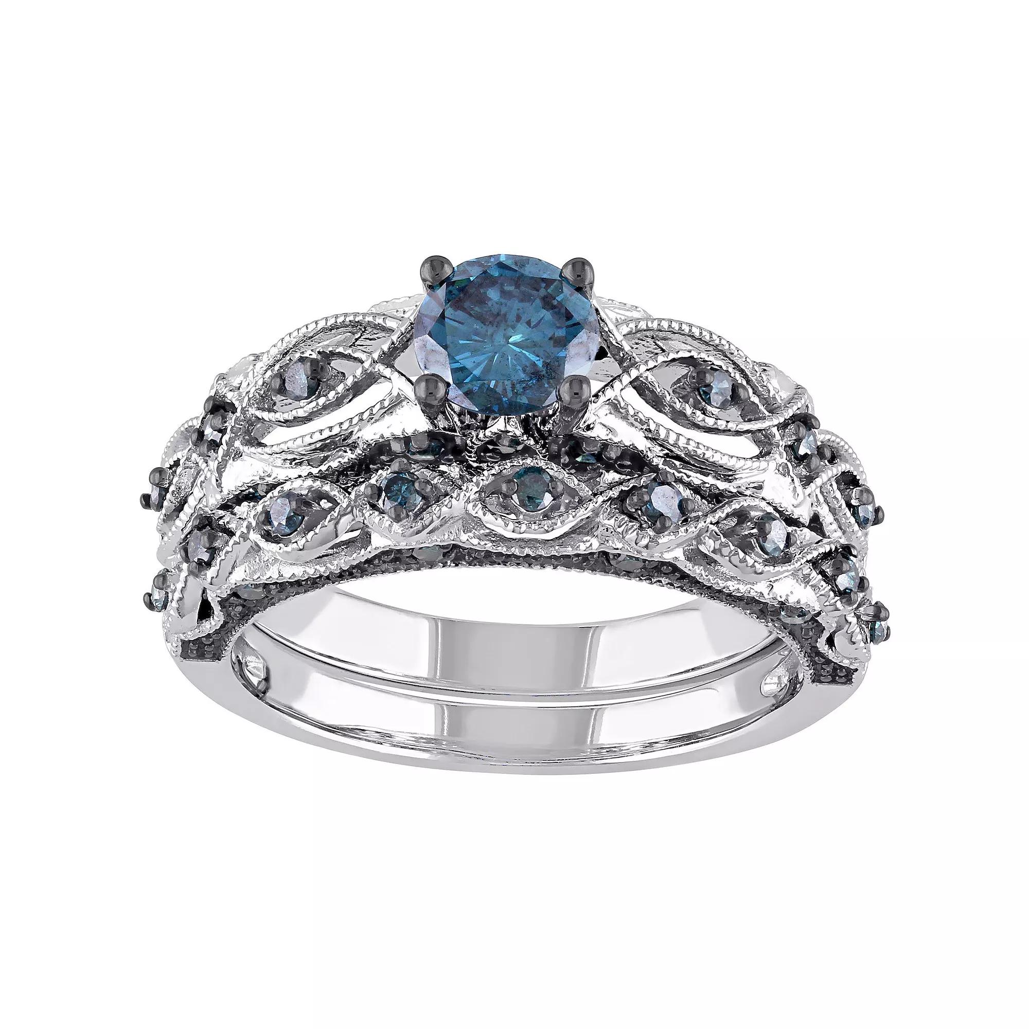 Stella Grace 10k White Gold 1 Carat T.W Blue Diamond Bridal Ring Set, Women's, Size: 7.50, 14k Whgold Product Image