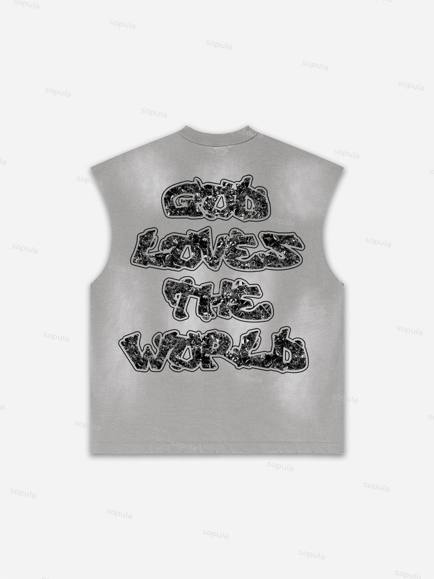 God Loves The World Saints Jesus Vintage Graphic Distressed Tank Top Product Image