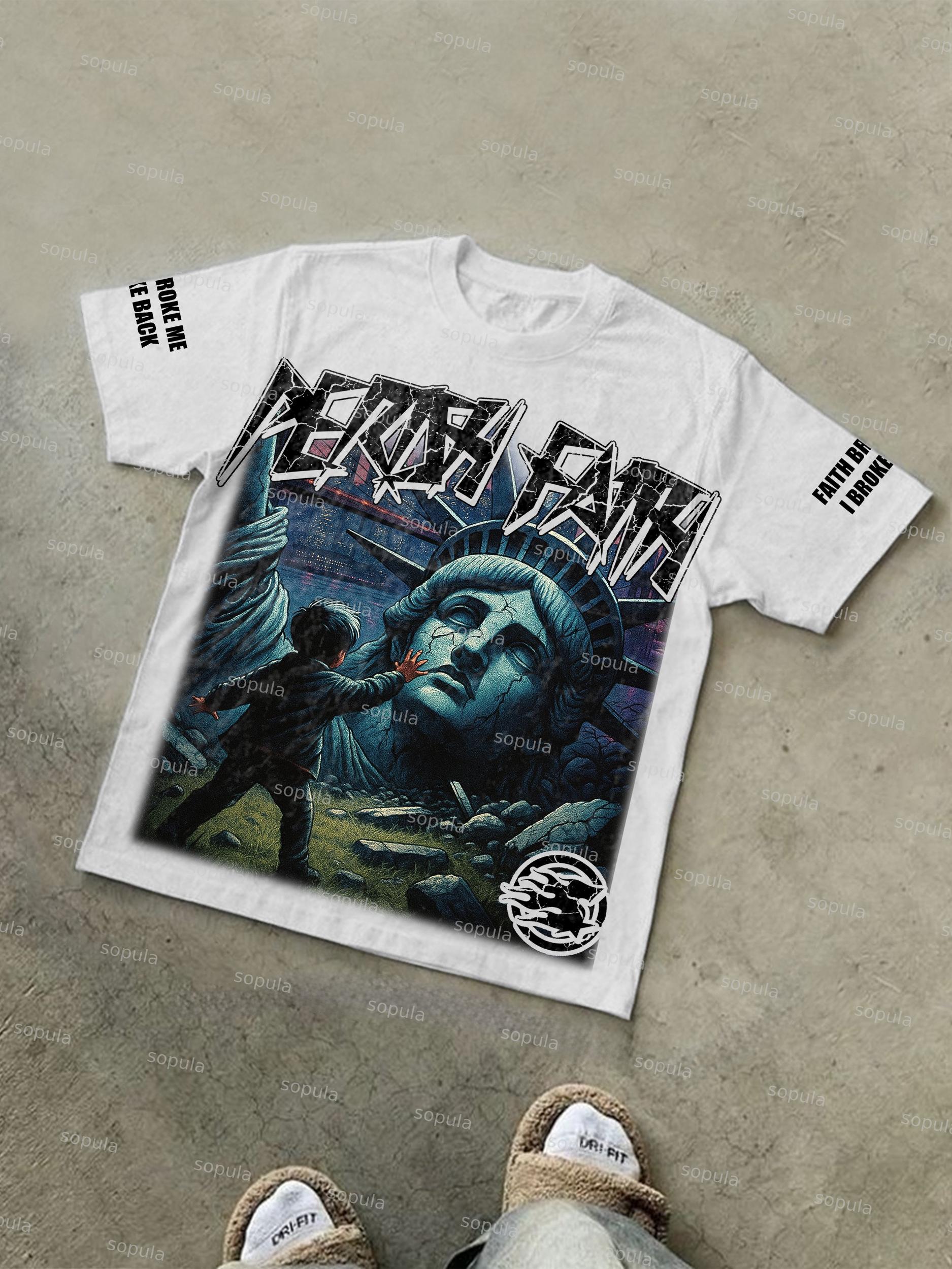 Fall Of Faith Lady Liberty Retro Graphic Cotton T-shirt Product Image