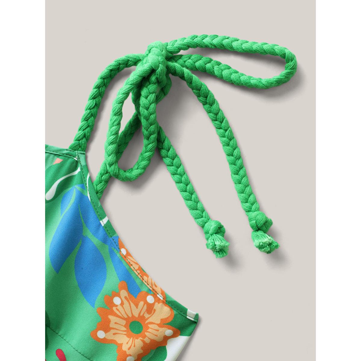 Plus Size Floral Print Braided Shoulder Straps Midi Dress Truegreen Women Non Sleeveless Curvy BloomChic 18-20/2X Product Image