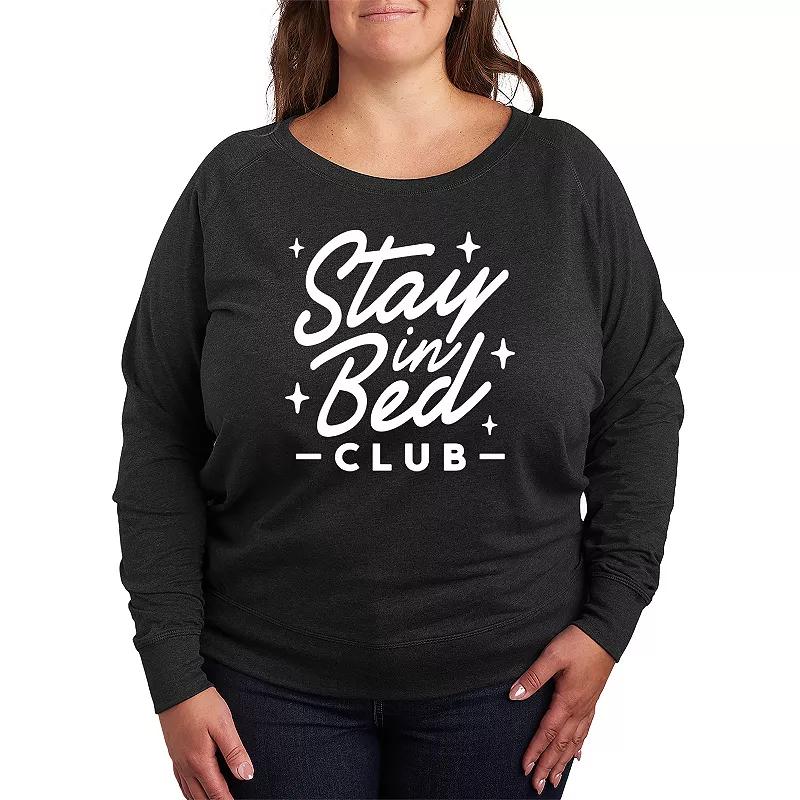 Plus Size Stay In Bed Club French Terry Long Sleeve Tee, Womens Heather Grey Product Image