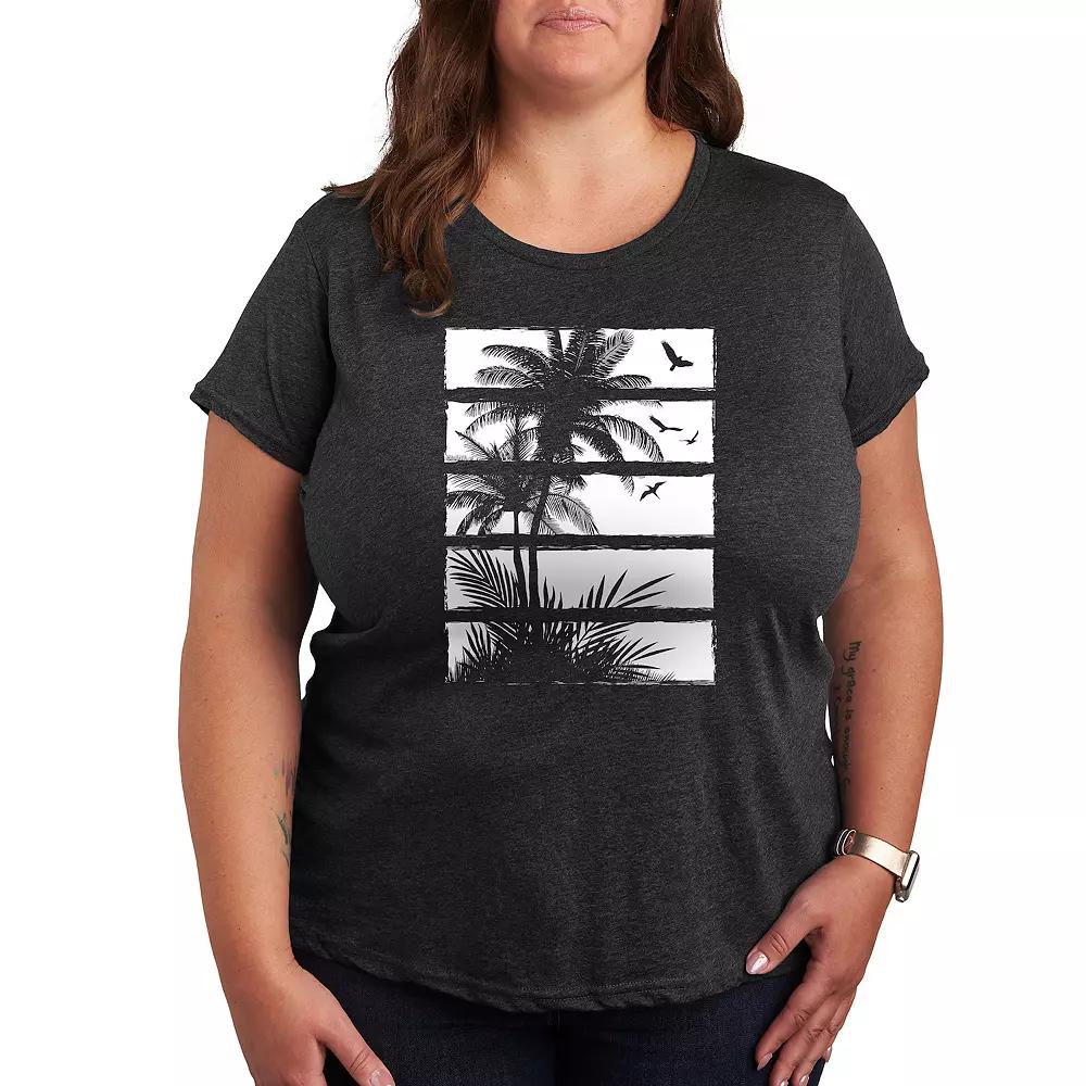 Plus Palm Tree Silhouette Panels Graphic Tee, Women's,  Product Image