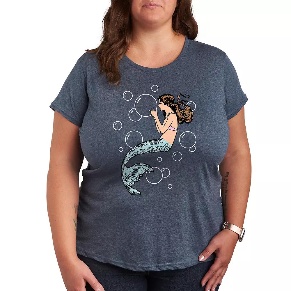 Plus Mermaid Holding Bubbles Graphic Tee, Women's,  Product Image