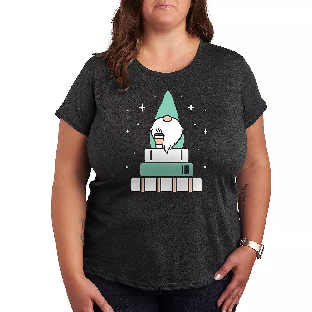 Plus Gnome with Coffee and Books Graphic Tee, Women's,  Product Image
