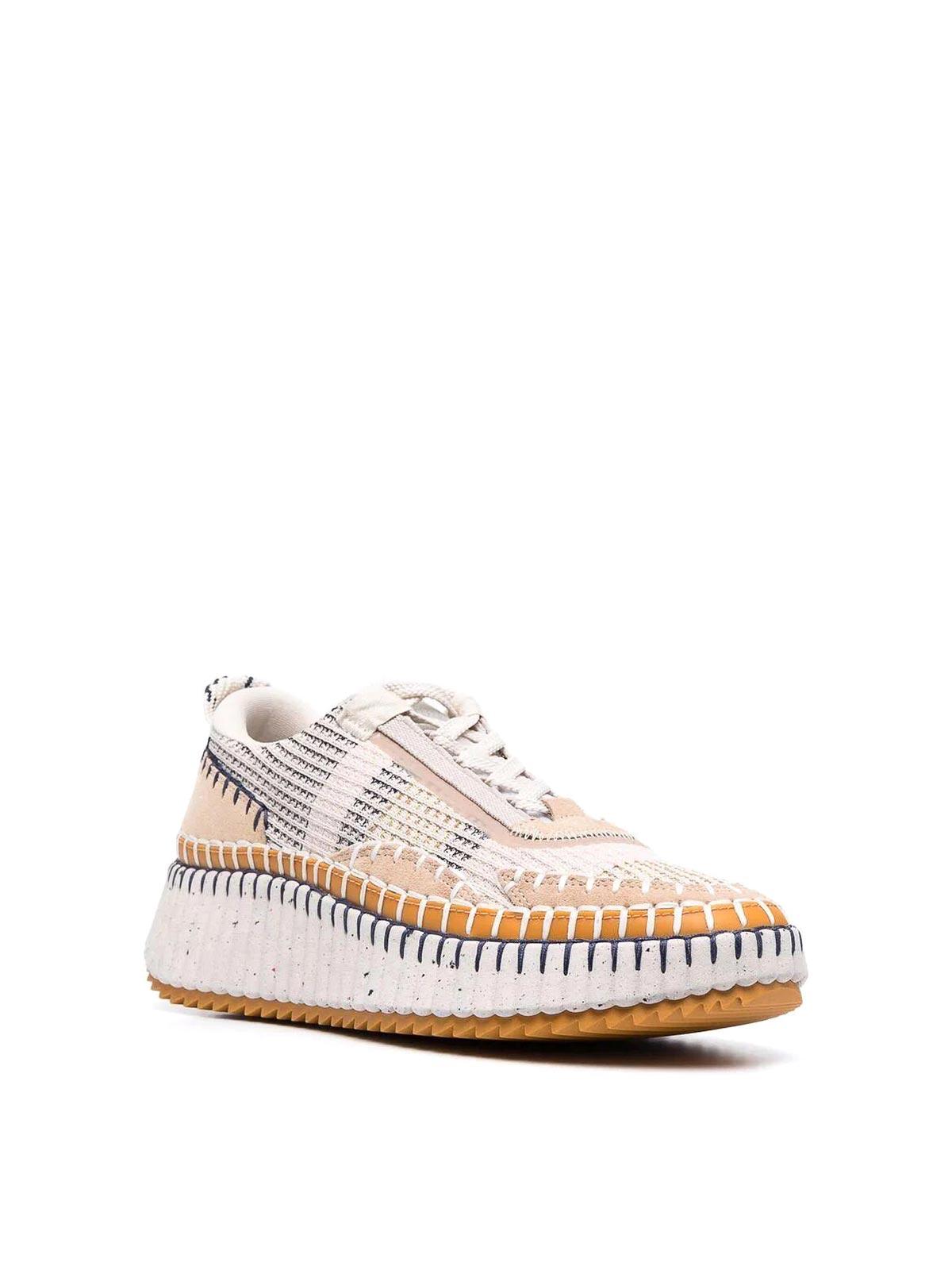 CHLOÉ Nama Embroidered Suede And Recycled-mesh Sneakers In Biscotti Beige Product Image
