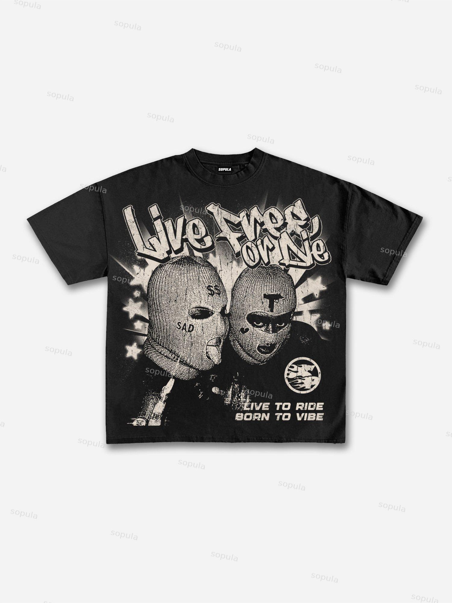 Live Free Or Die Outlaw Character Vintage Graphic Cotton T-shirt Product Image
