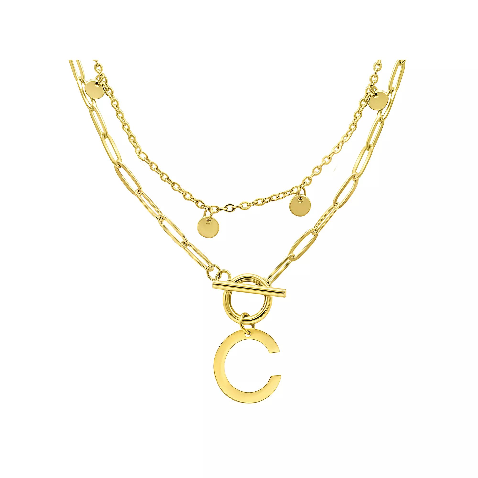 Adornia 14k Gold Plated Layered Initial Toggle Necklace, Women's, Size: 17-19" ADJ Product Image