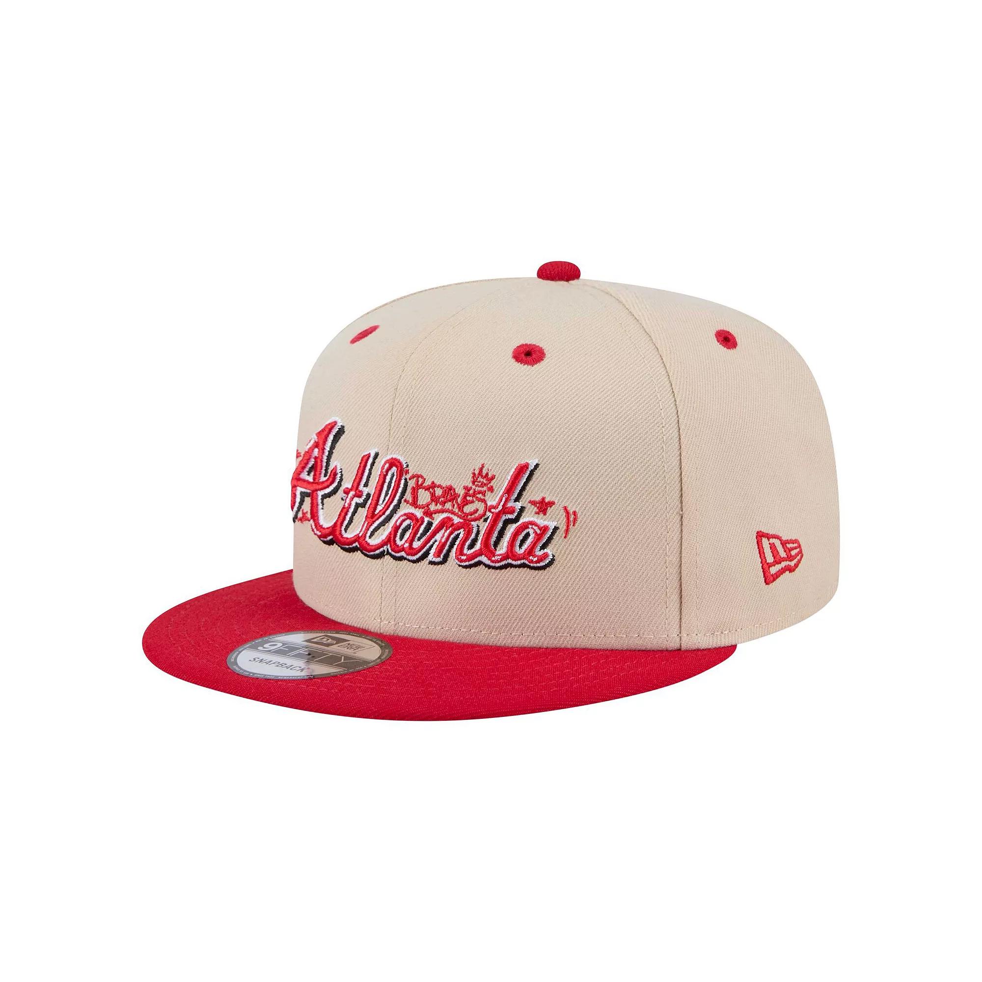 Men's New Era  Cream/Red Atlanta Braves Team Art 9FIFTY Snapback Hat, Beige Product Image