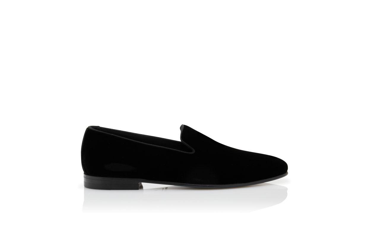 MARIO Black Velvet Loafers  Product Image
