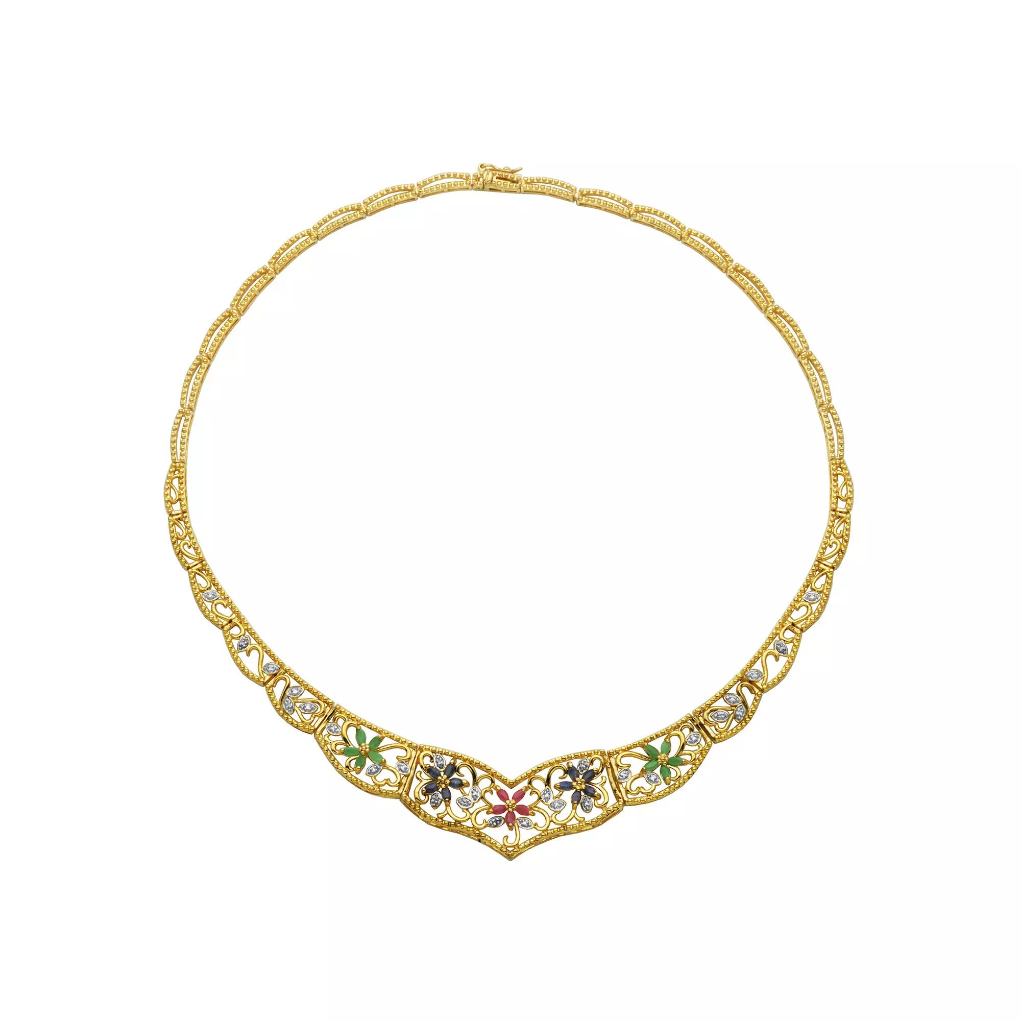 18k Gold-Over-Silver Precious Stone Necklace, Women's, Size: 17", 18k Over Ss Product Image