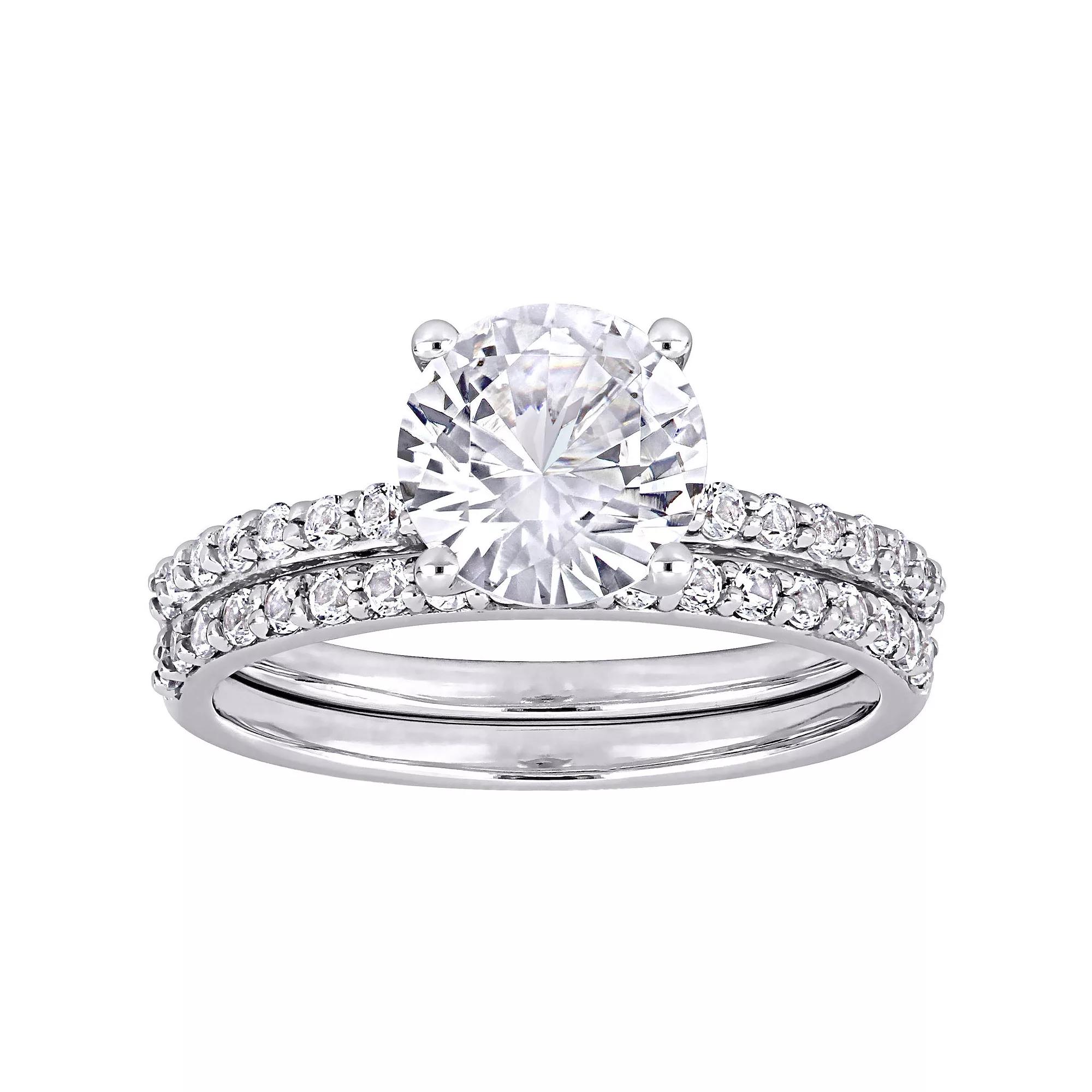 Stella Grace 10k White Gold Lab-Created White Sapphire Engagement Ring Set, Women's, Size: 5 Product Image