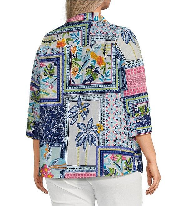 Foxcroft Plus Size Julia Wrinkle-Free Printed Y-Neck 3/4 Sleeve Tunic Product Image
