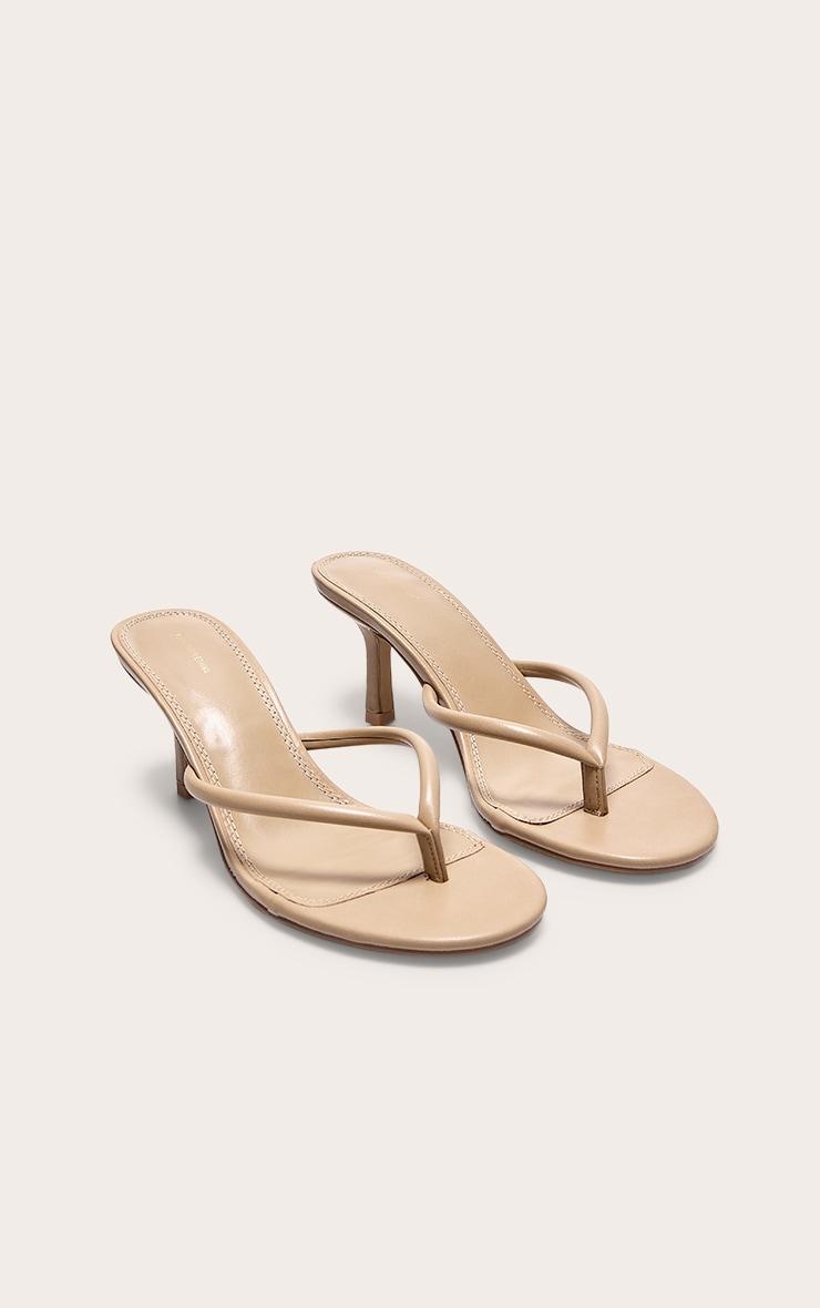 Camel PU Round Toe Thong Mid Heeled Mules Product Image