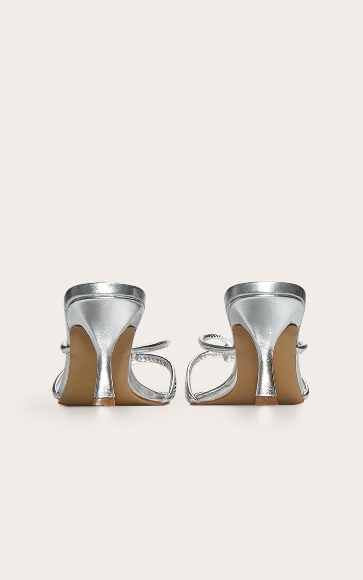 Silver Wide Fit Pu Square Toe Knotted Heel Mules Product Image