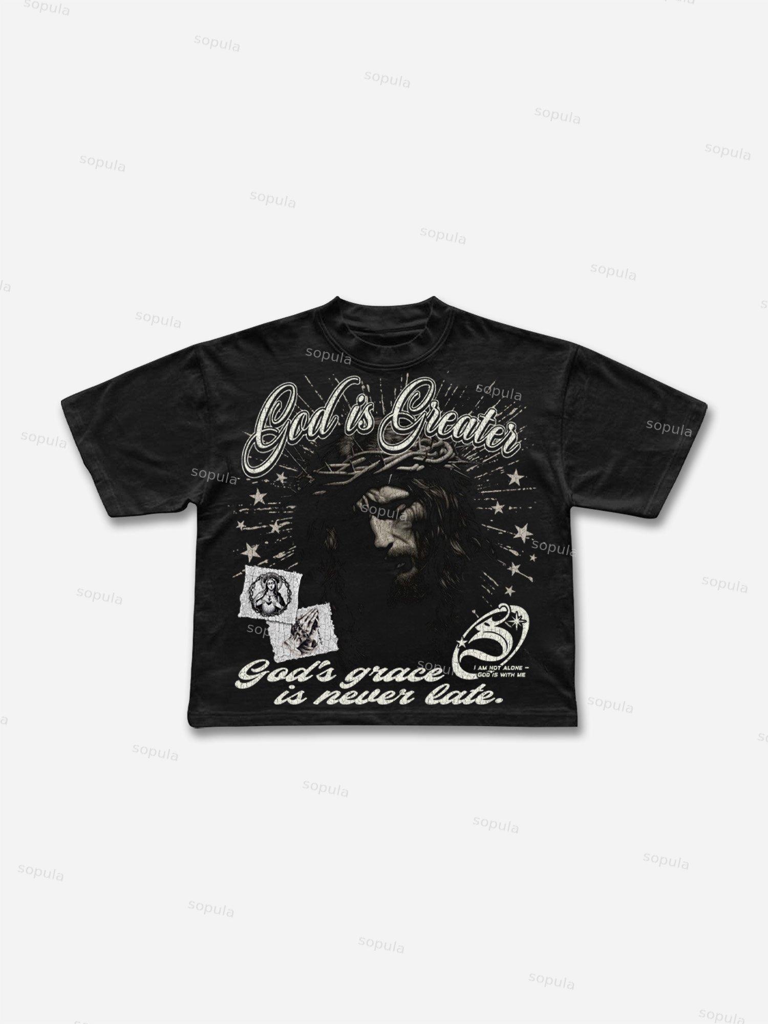 God Is Greater Jesus Collage Vintage Graphic Cropped T-shirt Product Image