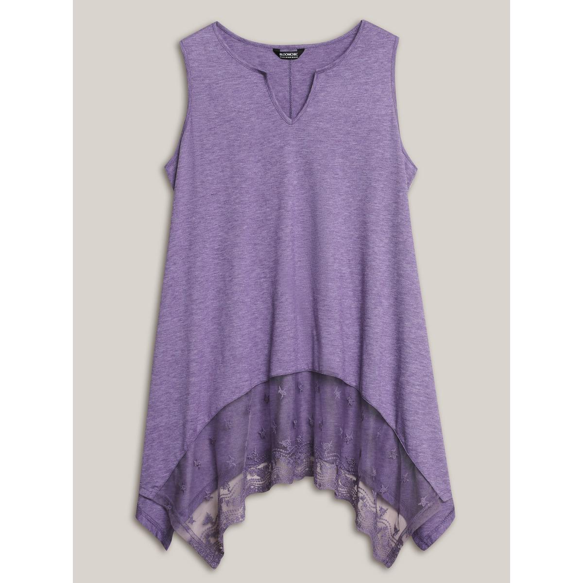 Plus Size Notched Collar Sheer Lace Hi-Low Hem Vest Women Mauve Elegant Patchwork Notched collar Everyday Tank Tops Camis BloomChic 10/M Product Image